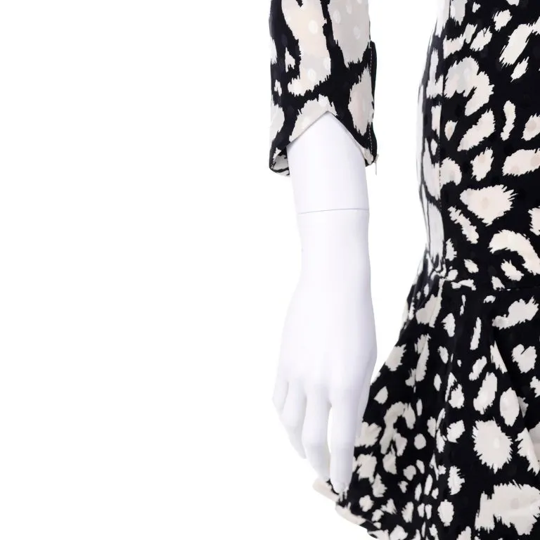 1980s Valentino Black & White Silk Abstract Print Ruffled Vintage Dress