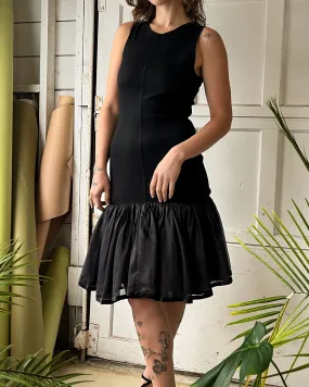 90s Black Ruffle Tank Dress | M