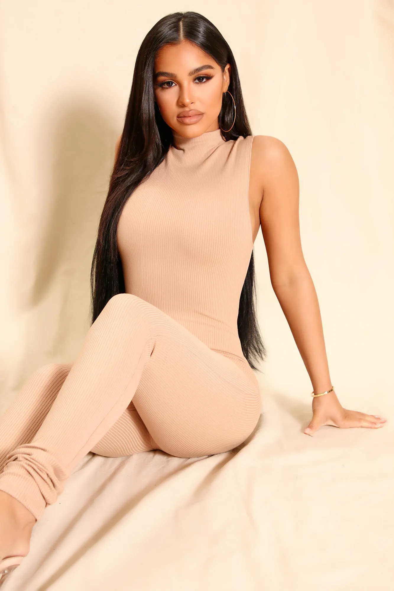 Amber Snatched Jumpsuit - Beige