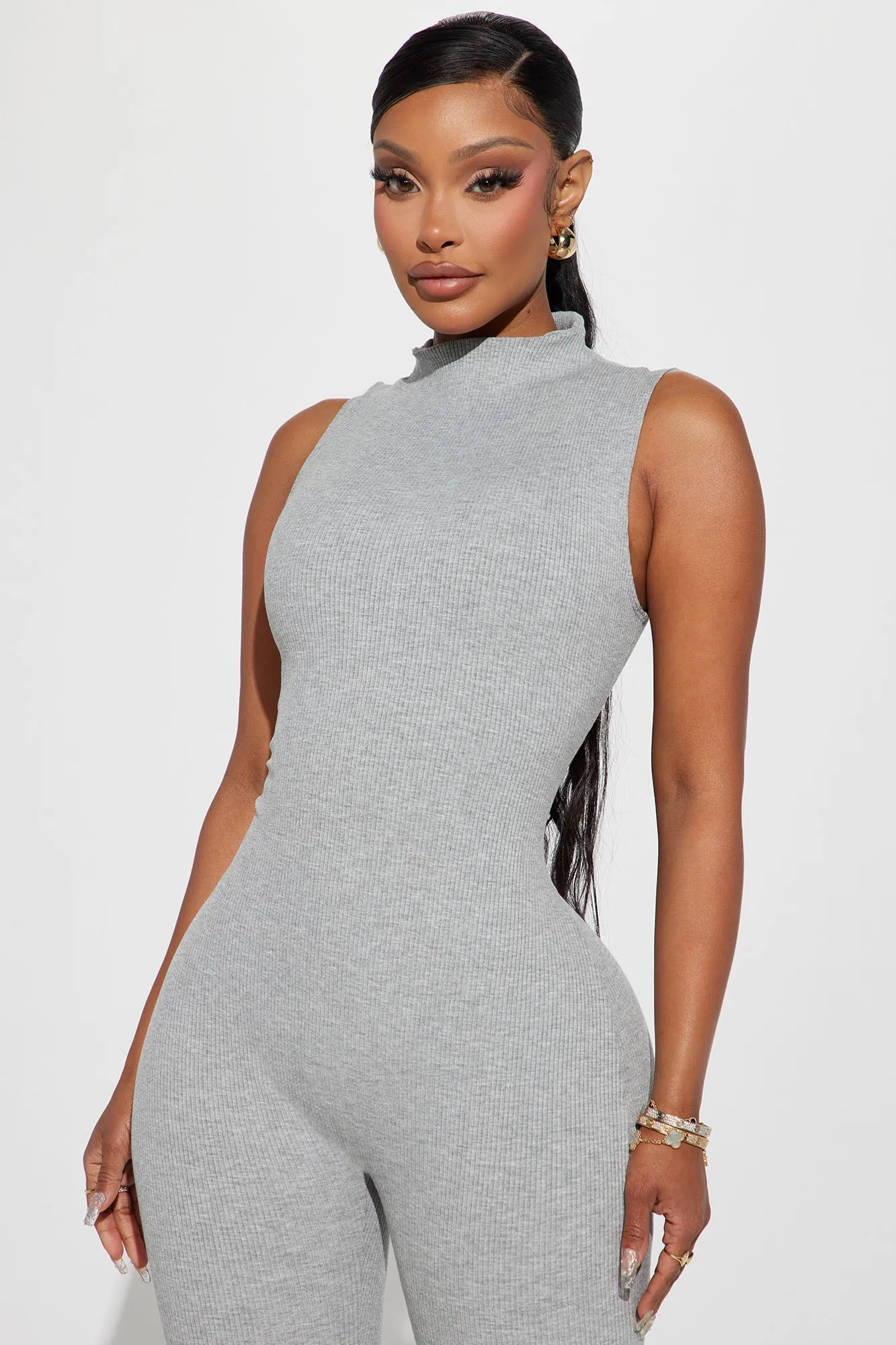 Amber Snatched Jumpsuit - Heather Grey