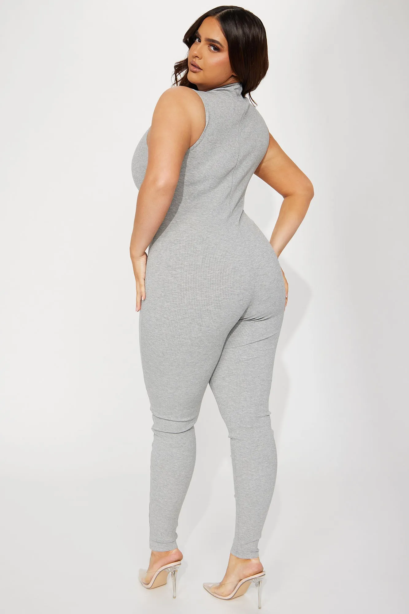 Amber Snatched Jumpsuit - Heather Grey