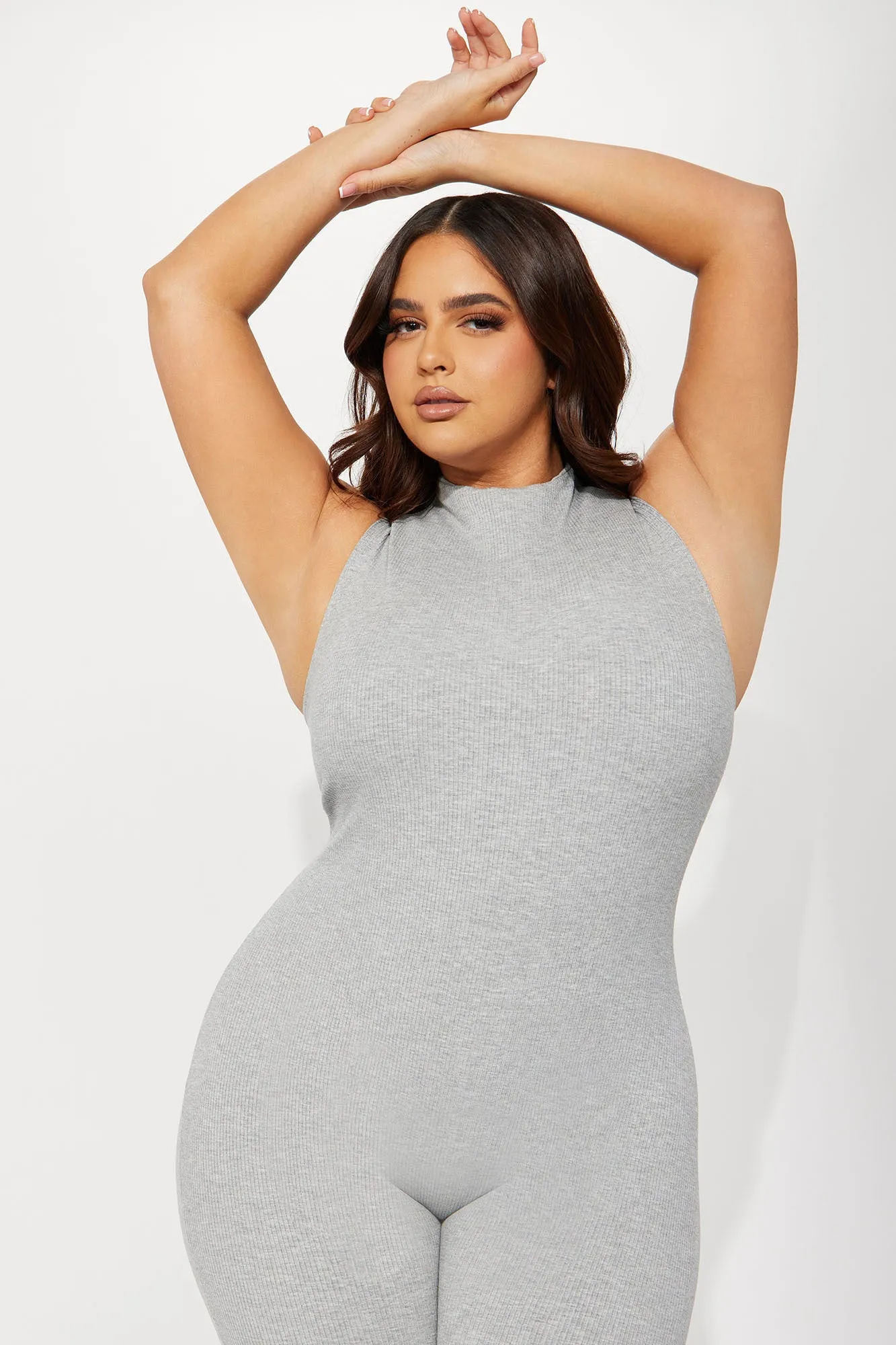 Amber Snatched Jumpsuit - Heather Grey