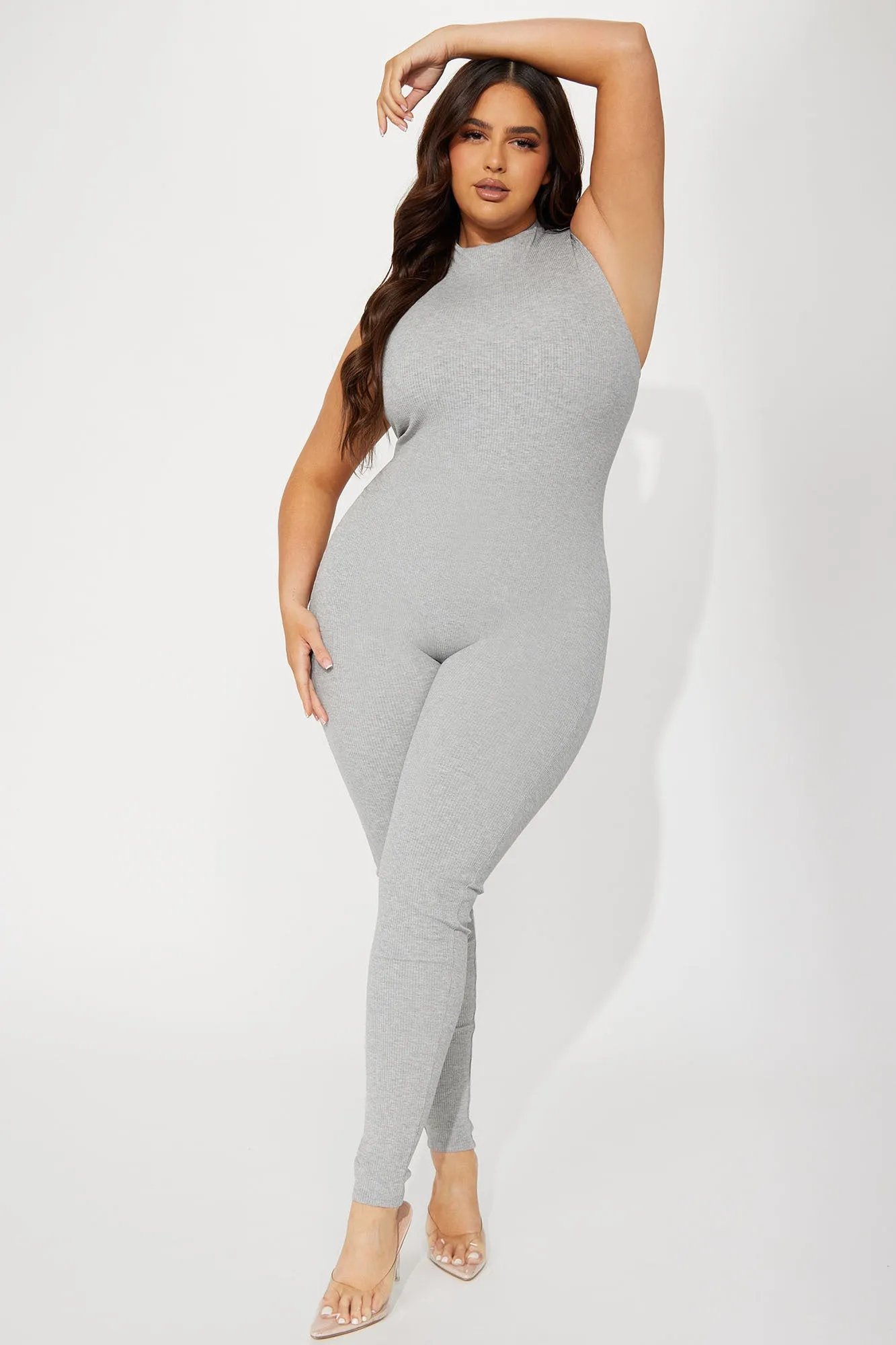 Amber Snatched Jumpsuit - Heather Grey