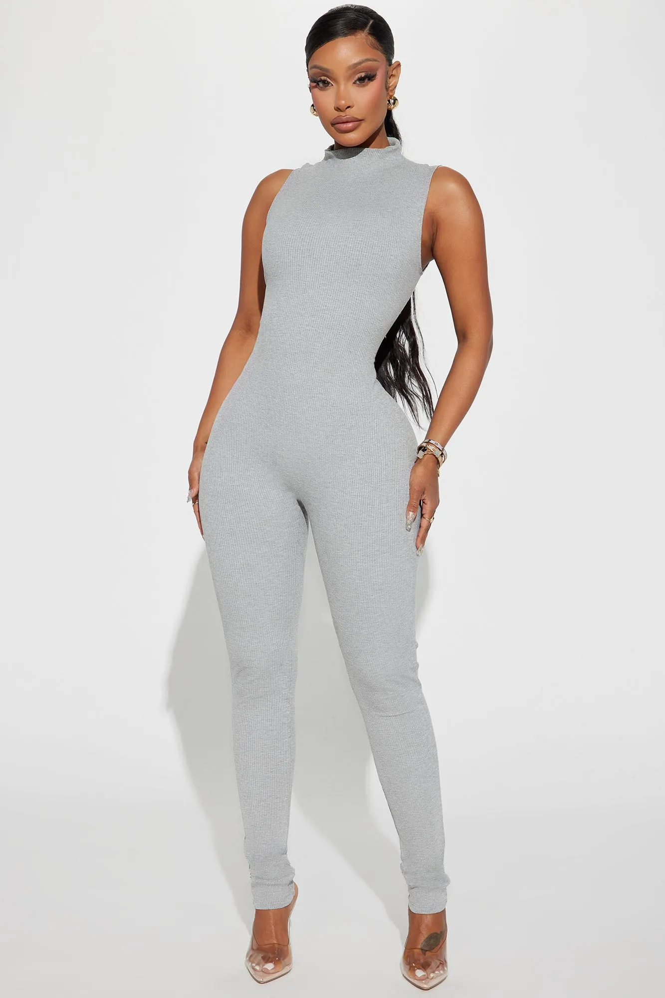 Amber Snatched Jumpsuit - Heather Grey