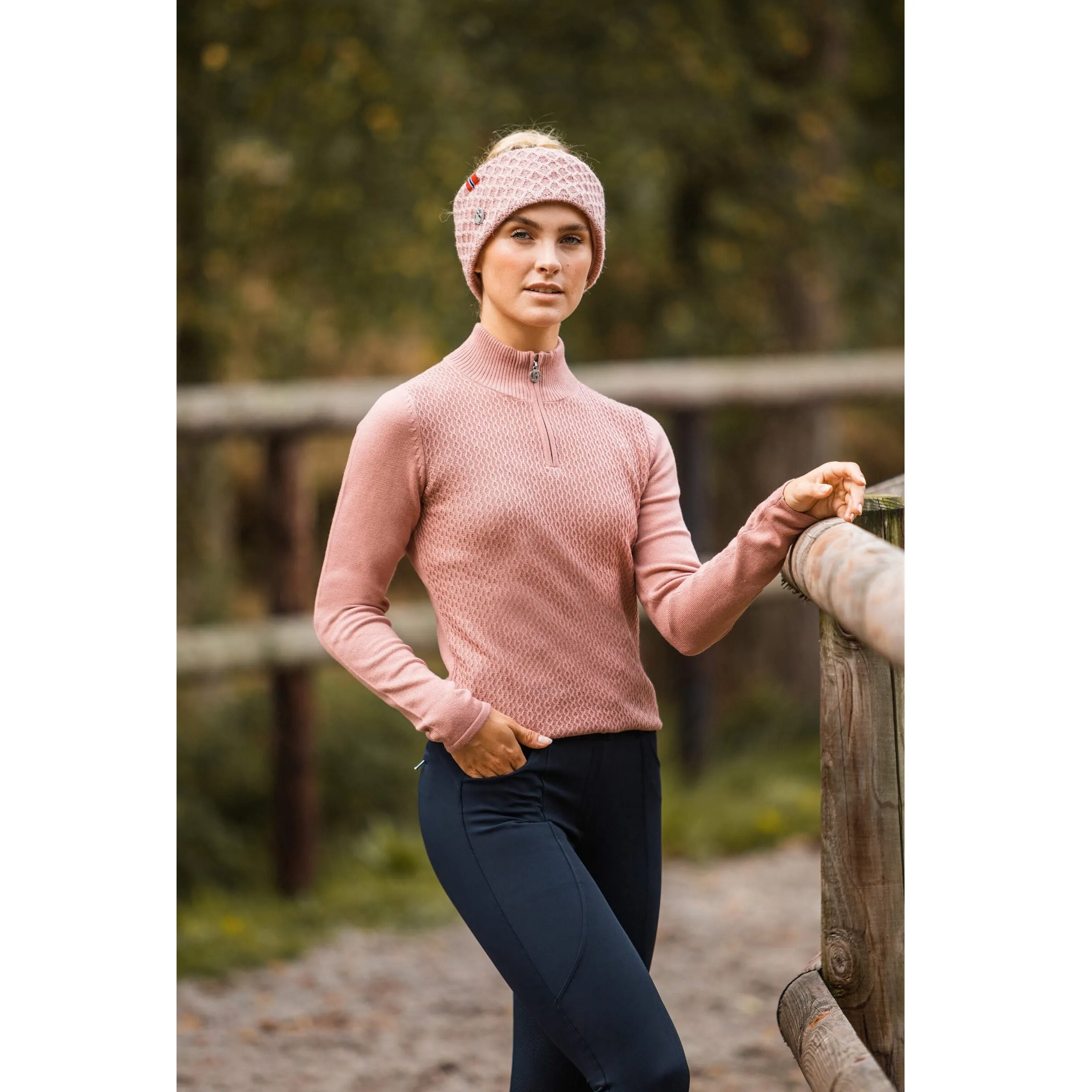 B Vertigo Ruth Ladies Knitted Pullover with Front Zipper, Old Rose
