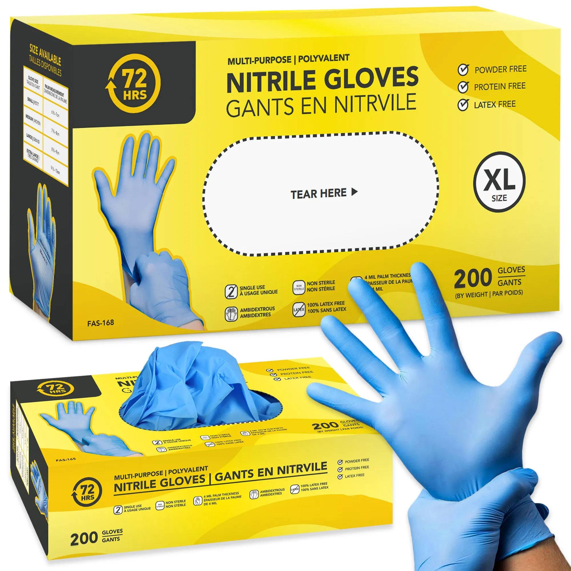 Blue Nitrile Gloves, All Purpose Gloves, Box of 200 Pieces, 4.0 Mil- 72HRS