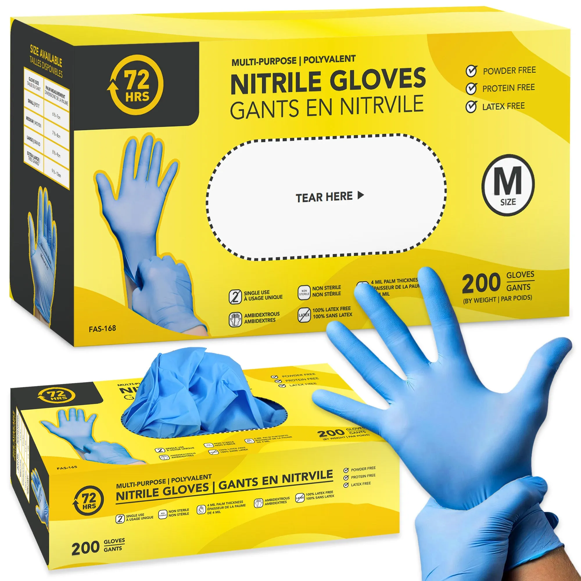 Blue Nitrile Gloves, All Purpose Gloves, Box of 200 Pieces, 4.0 Mil- 72HRS