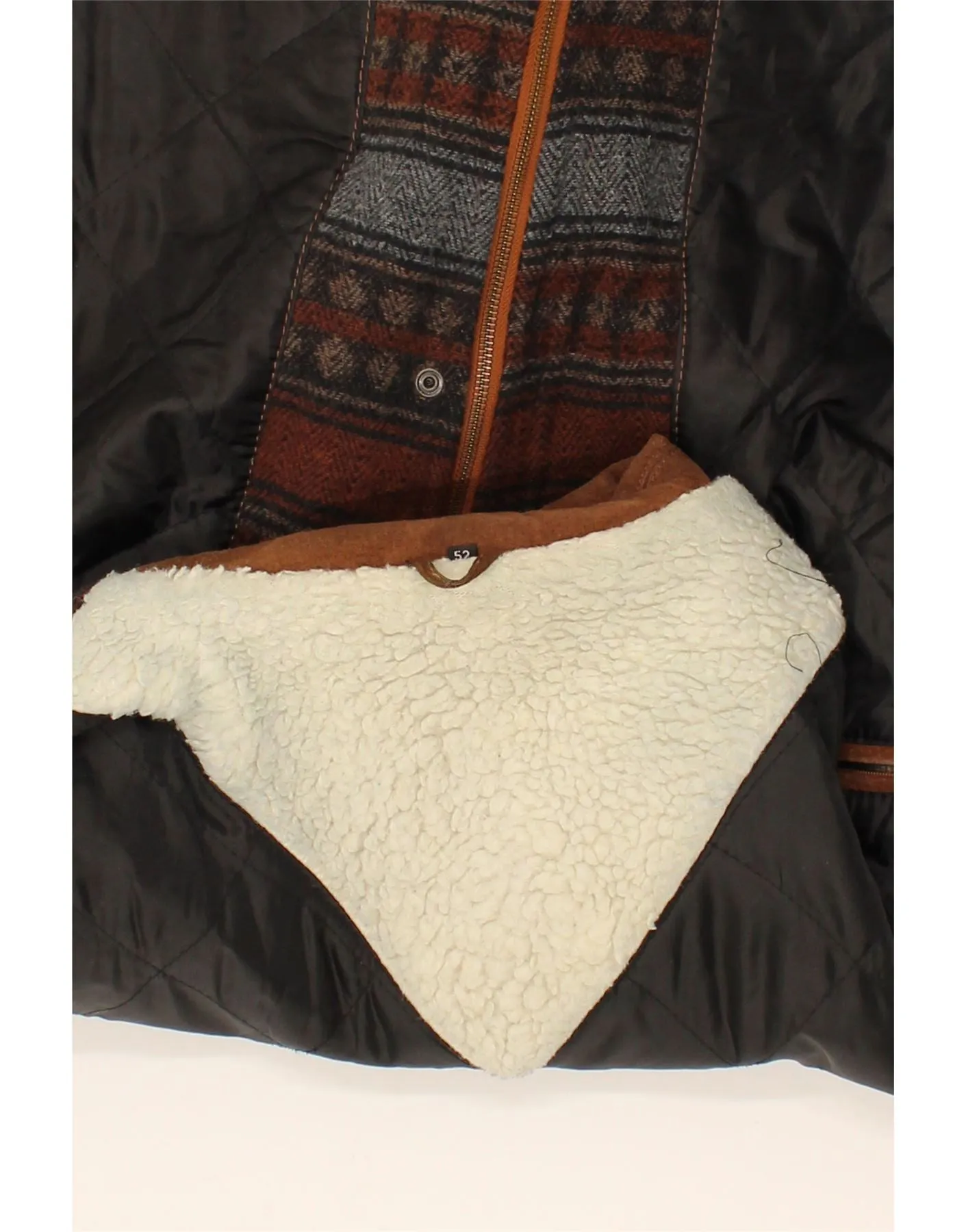 C&A Mens Sherpa Suede Jacket IT 52 XL Brown Colourblock Leather