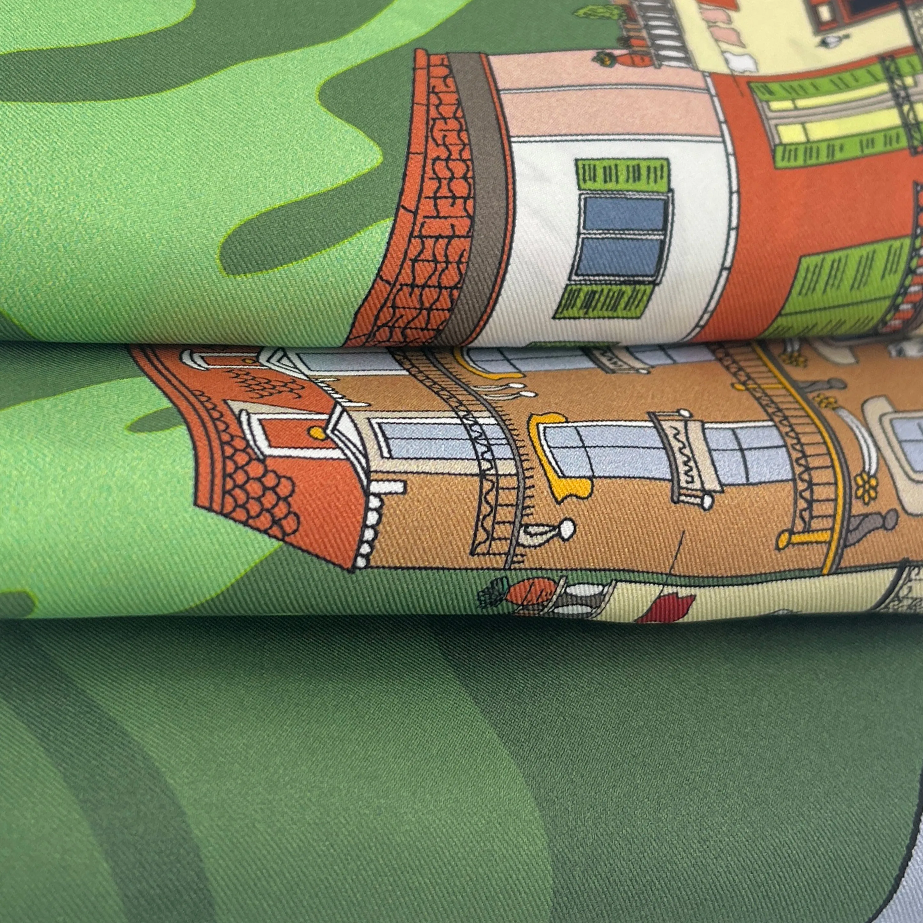 Capri Green orange and pink silk tie scarf