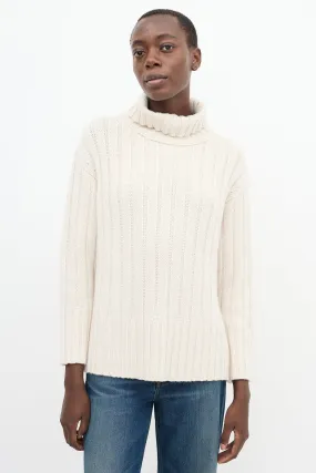 Cream Cashmere Knit High Low Turtleneck Sweater