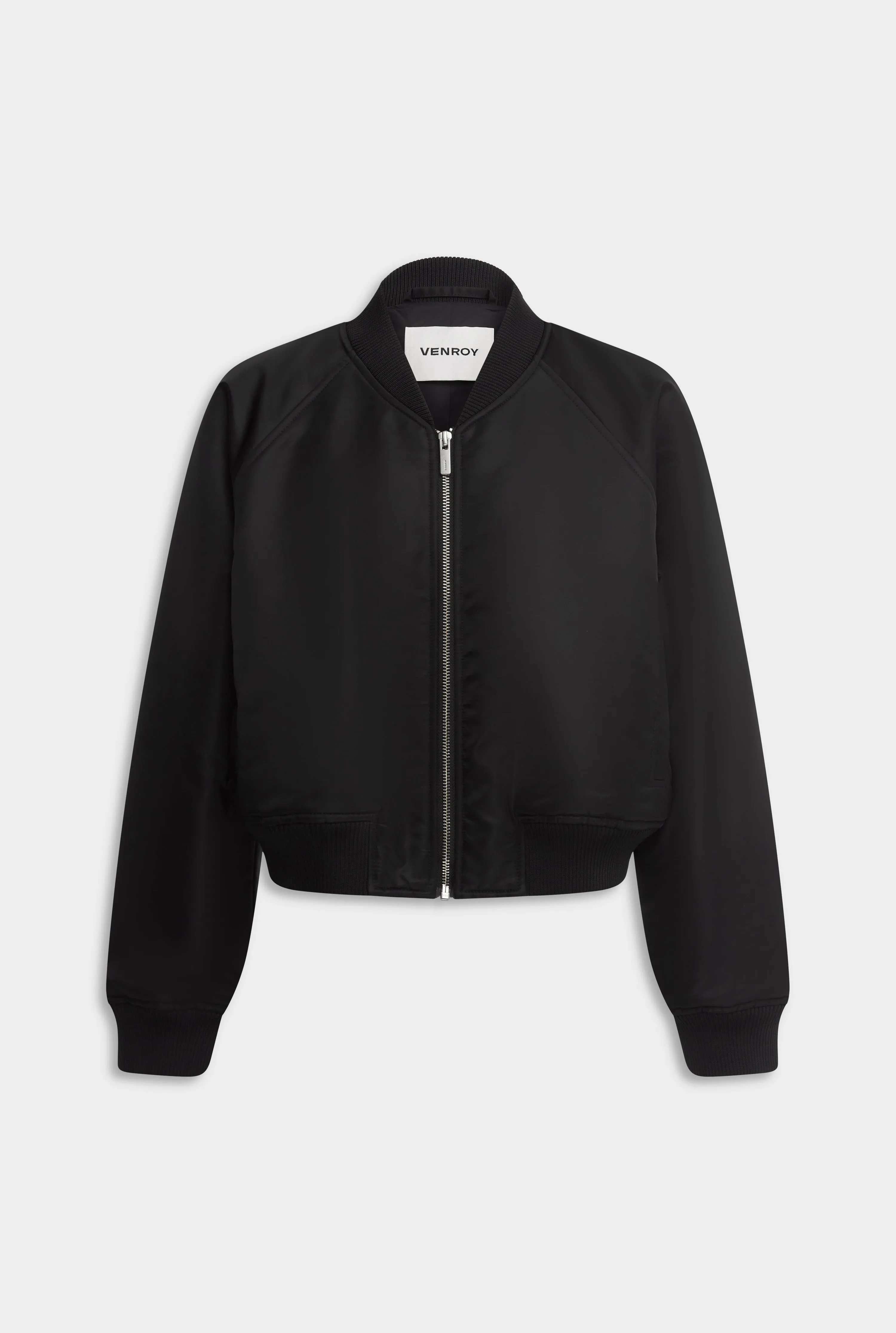 Cropped Nylon Bomber Jacket - Black