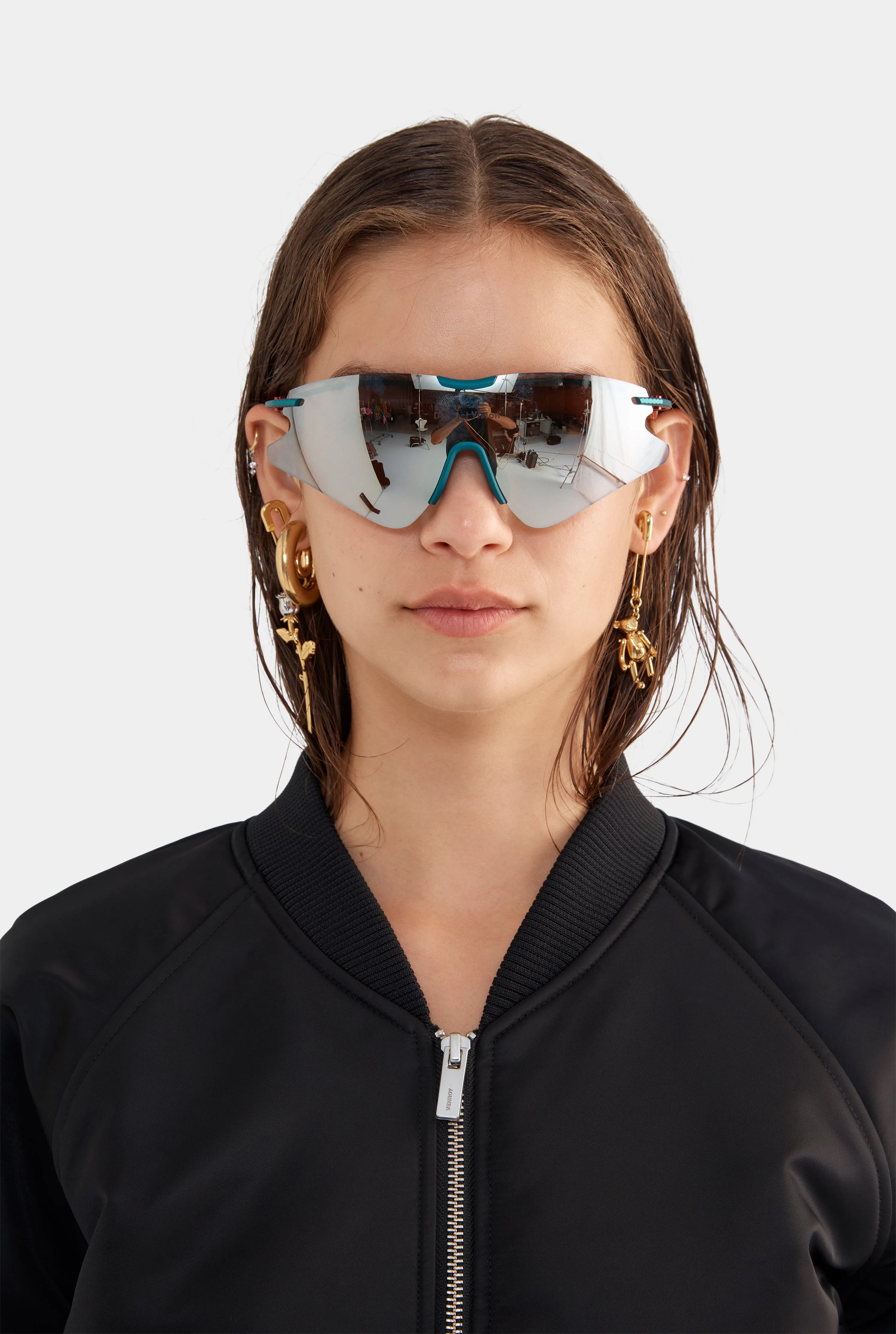 Cropped Nylon Bomber Jacket - Black