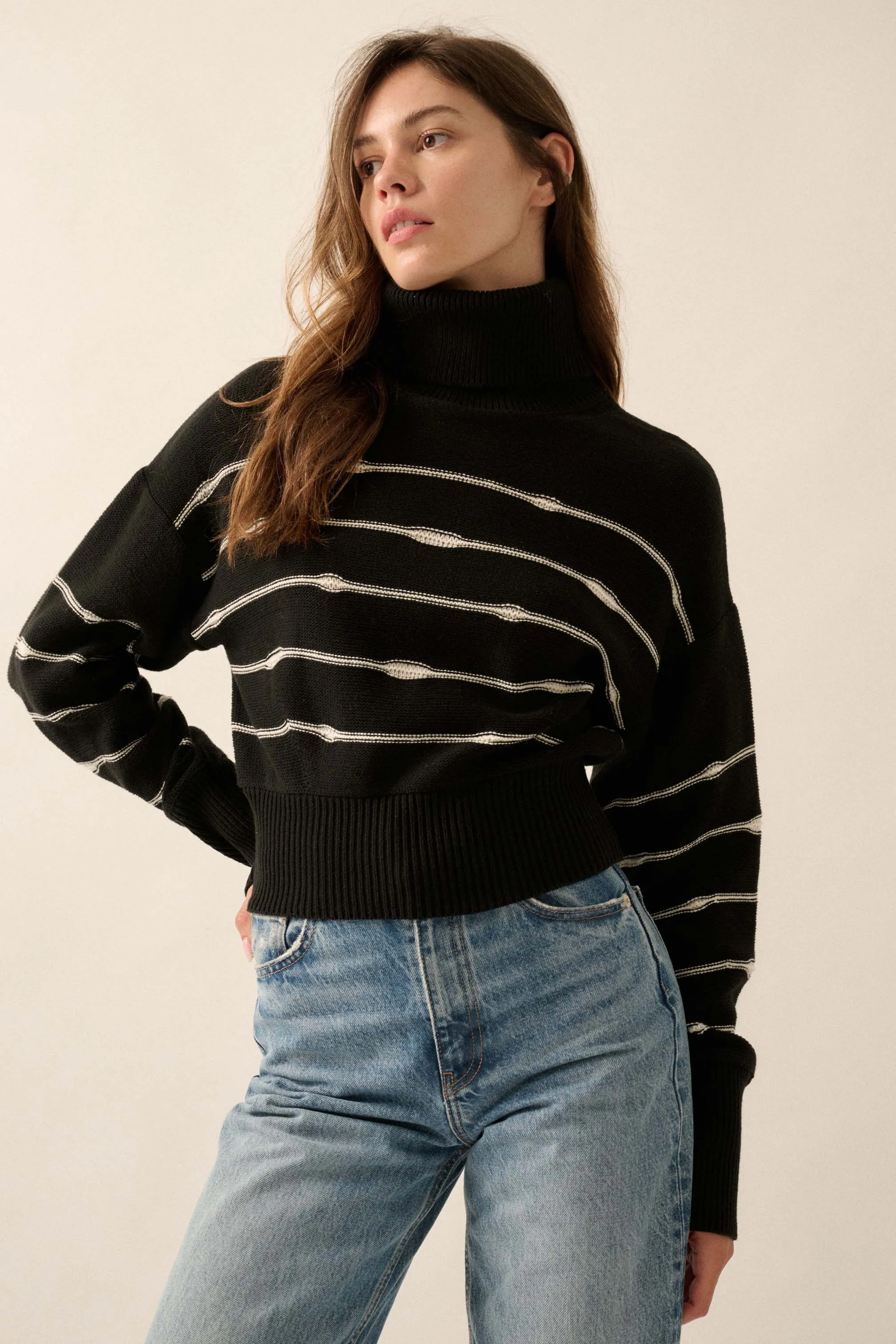 Draw the Line Striped Banded Turtleneck Sweater