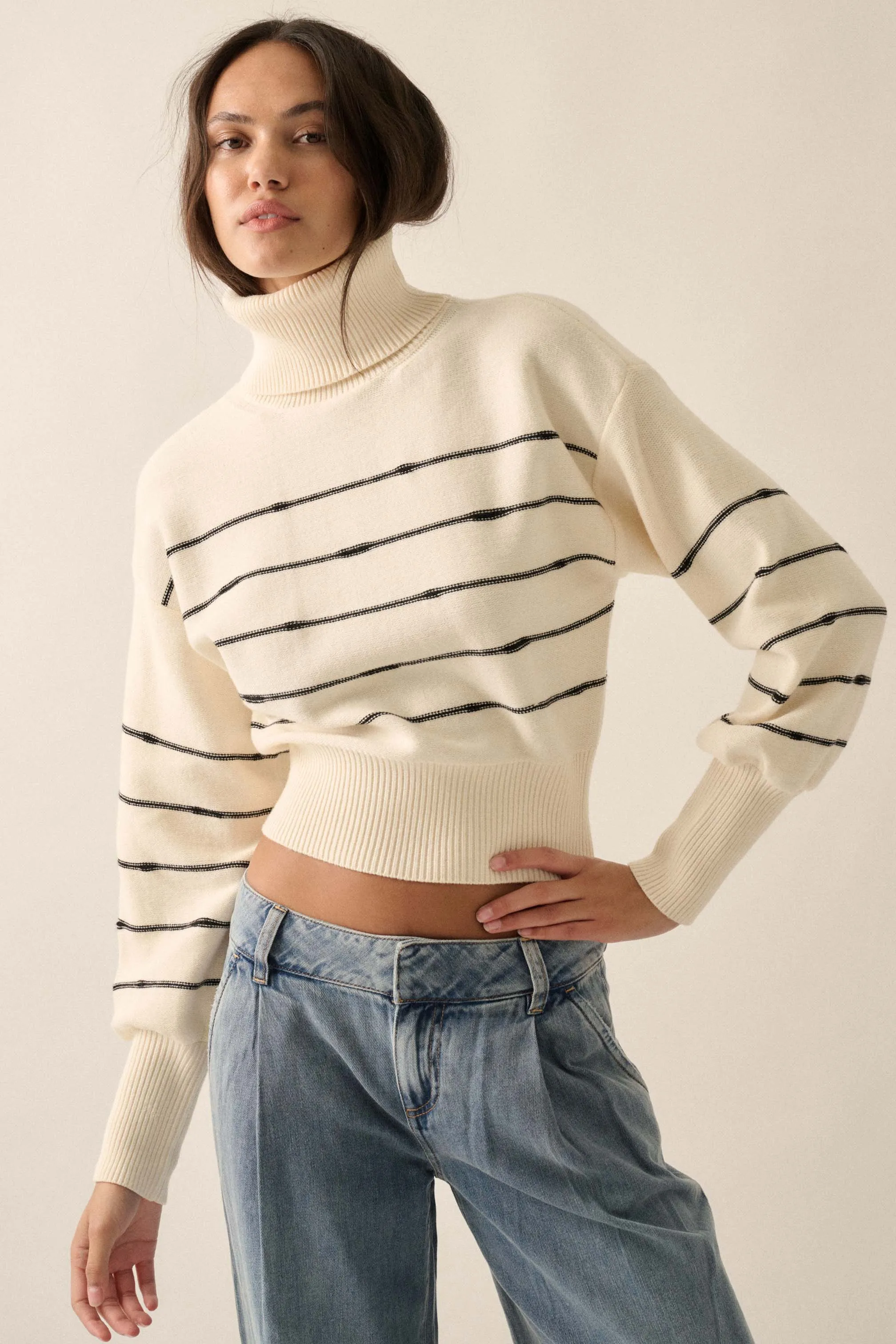 Draw the Line Striped Banded Turtleneck Sweater