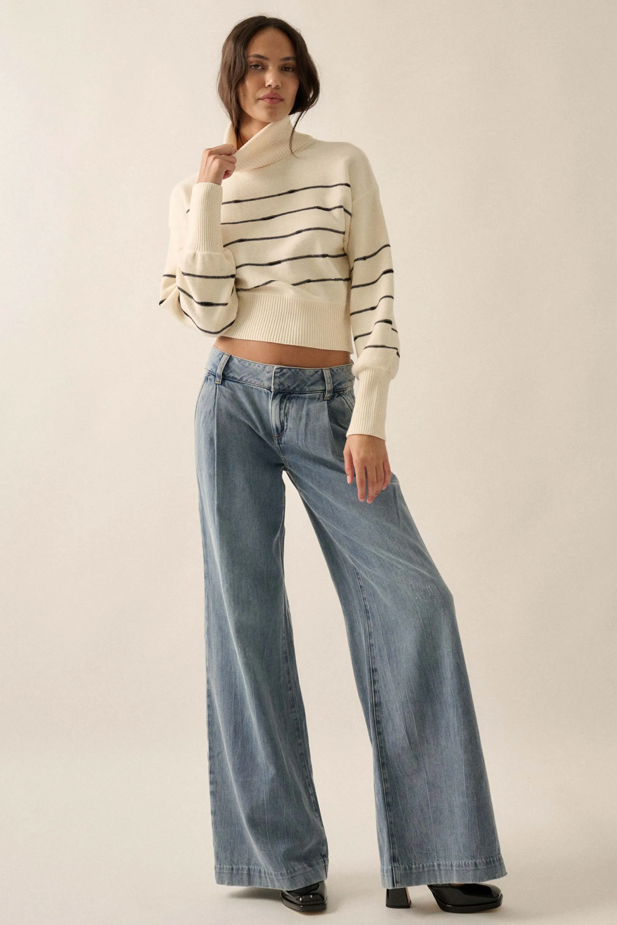 Draw the Line Striped Banded Turtleneck Sweater