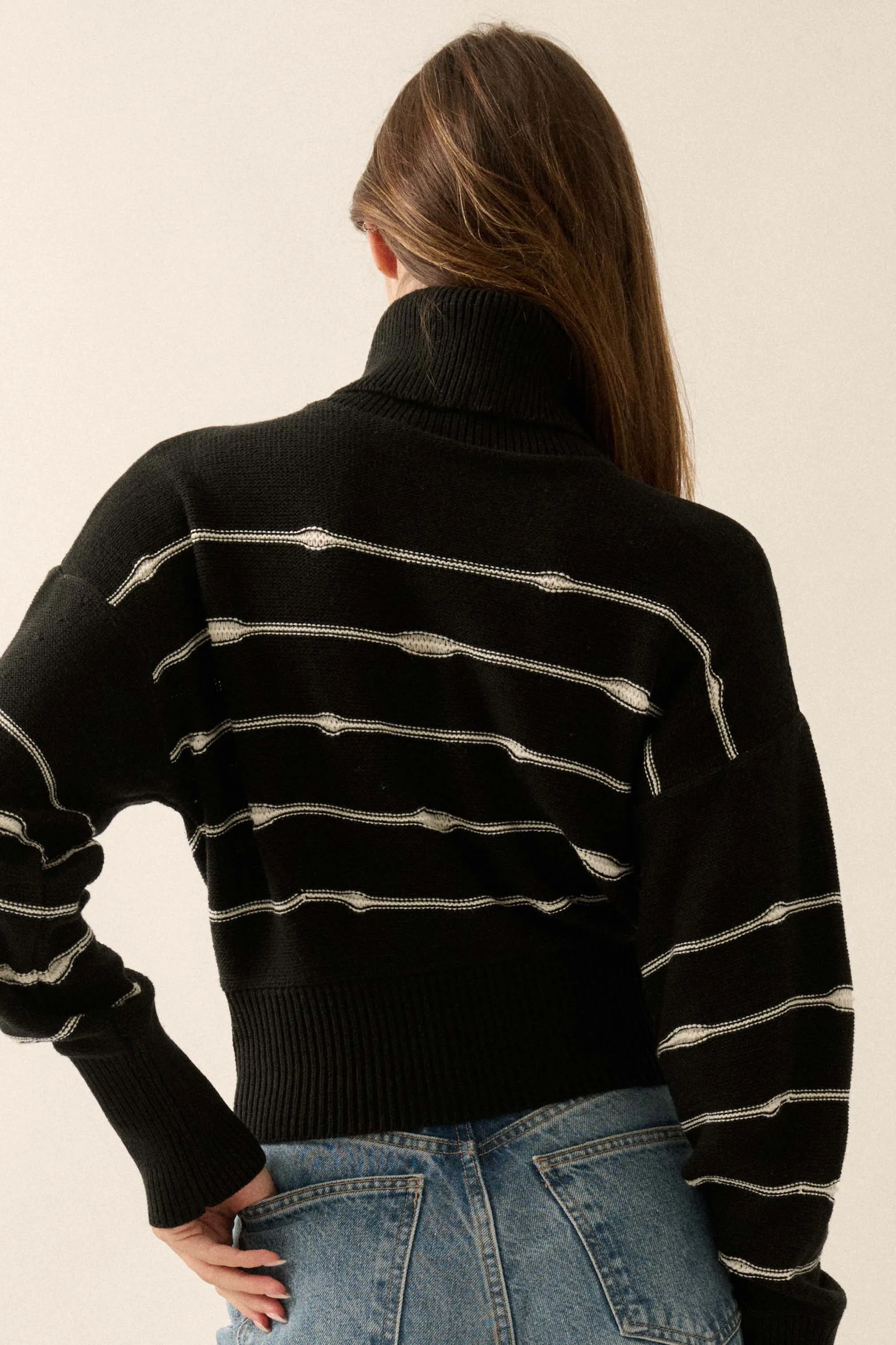 Draw the Line Striped Banded Turtleneck Sweater