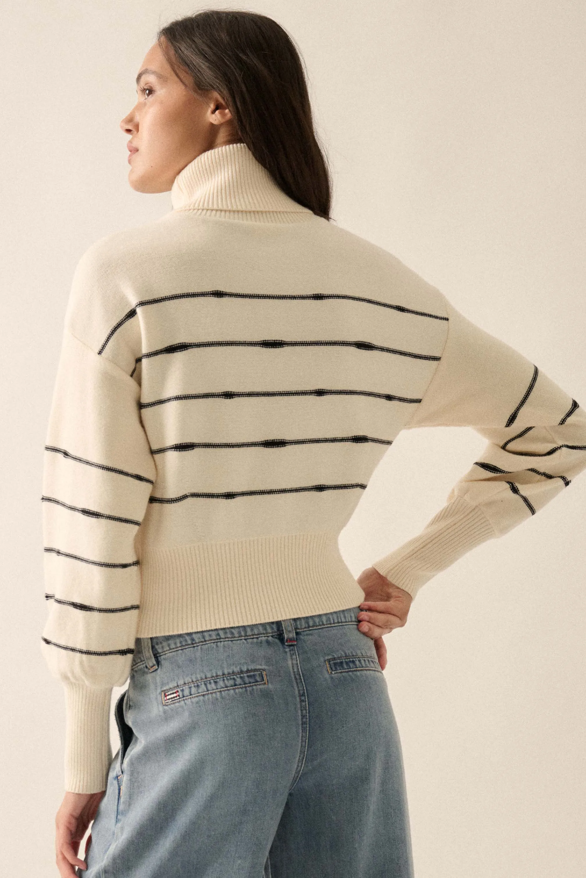 Draw the Line Striped Banded Turtleneck Sweater