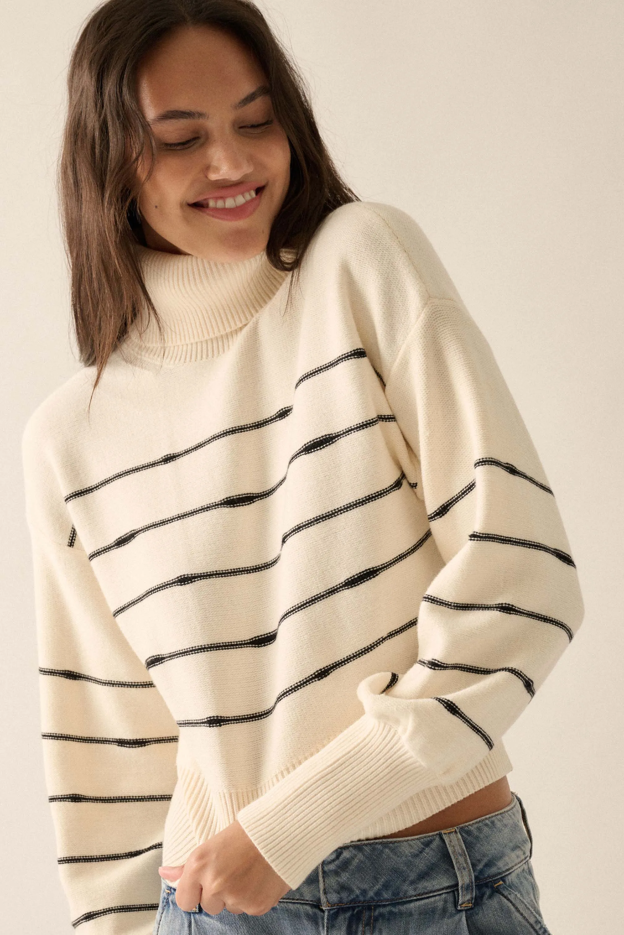 Draw the Line Striped Banded Turtleneck Sweater