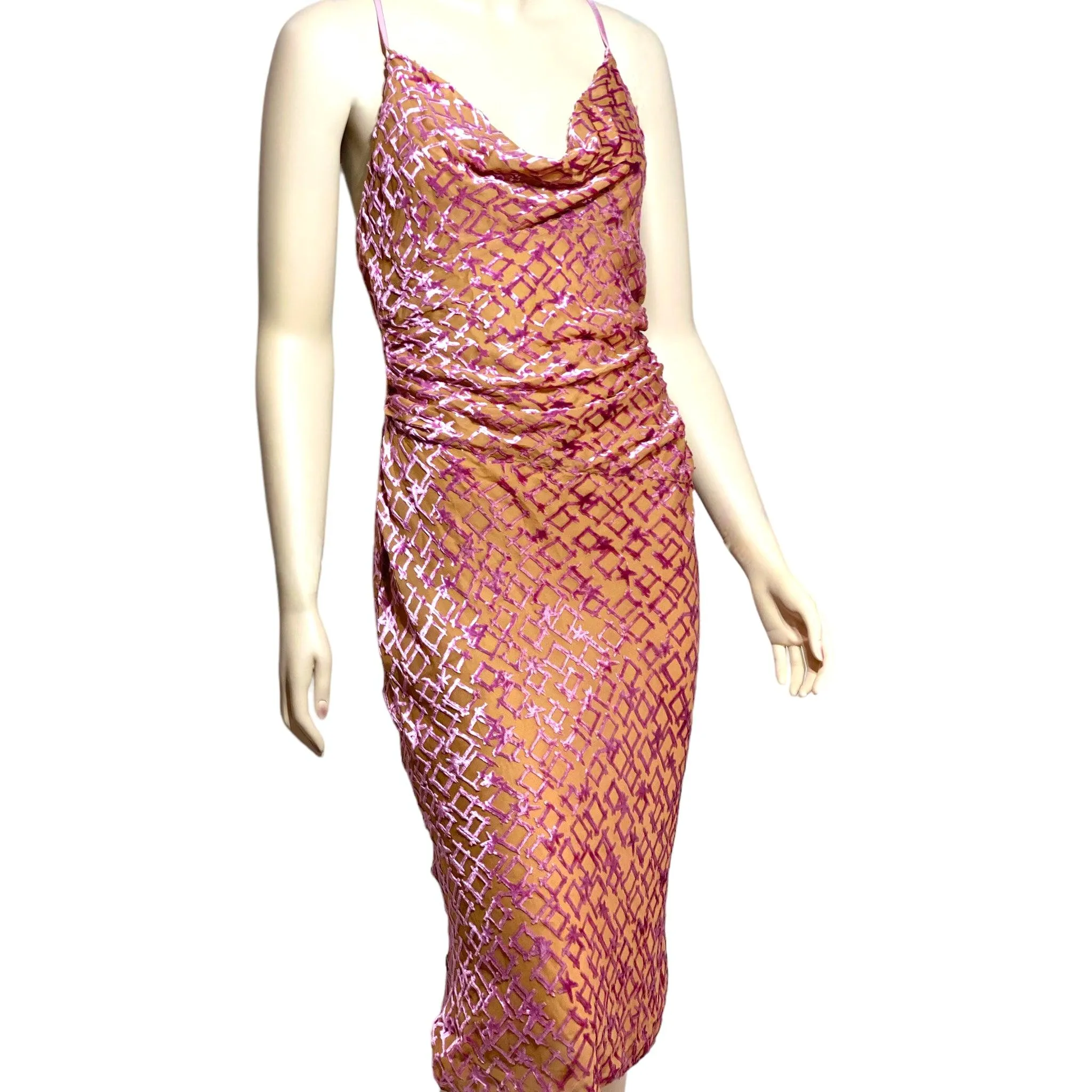 Dreamy Pink Silk Backless Cowl Neck Gown