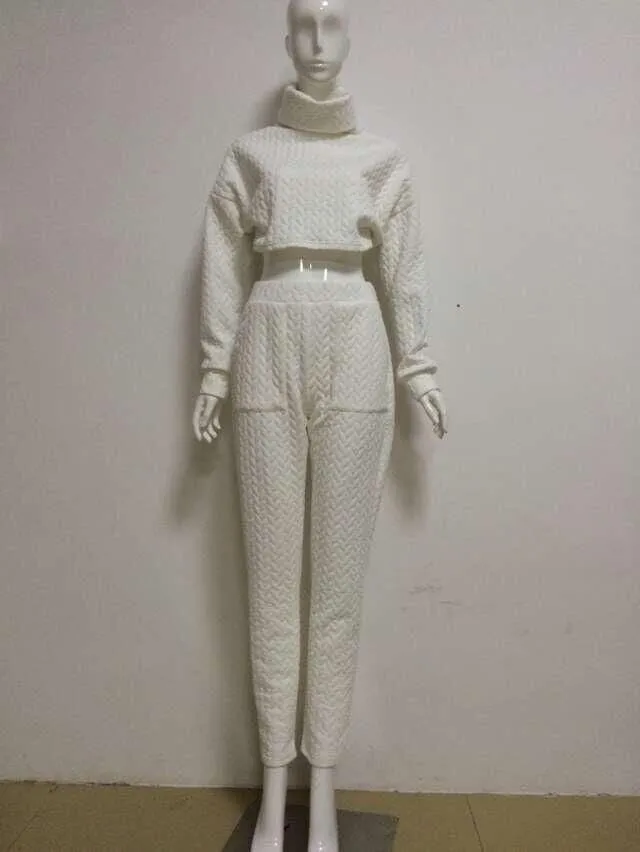 FASHION TWO PIECE PURE COLOR SWEATER JUMPSUIT HIGH QUALITY