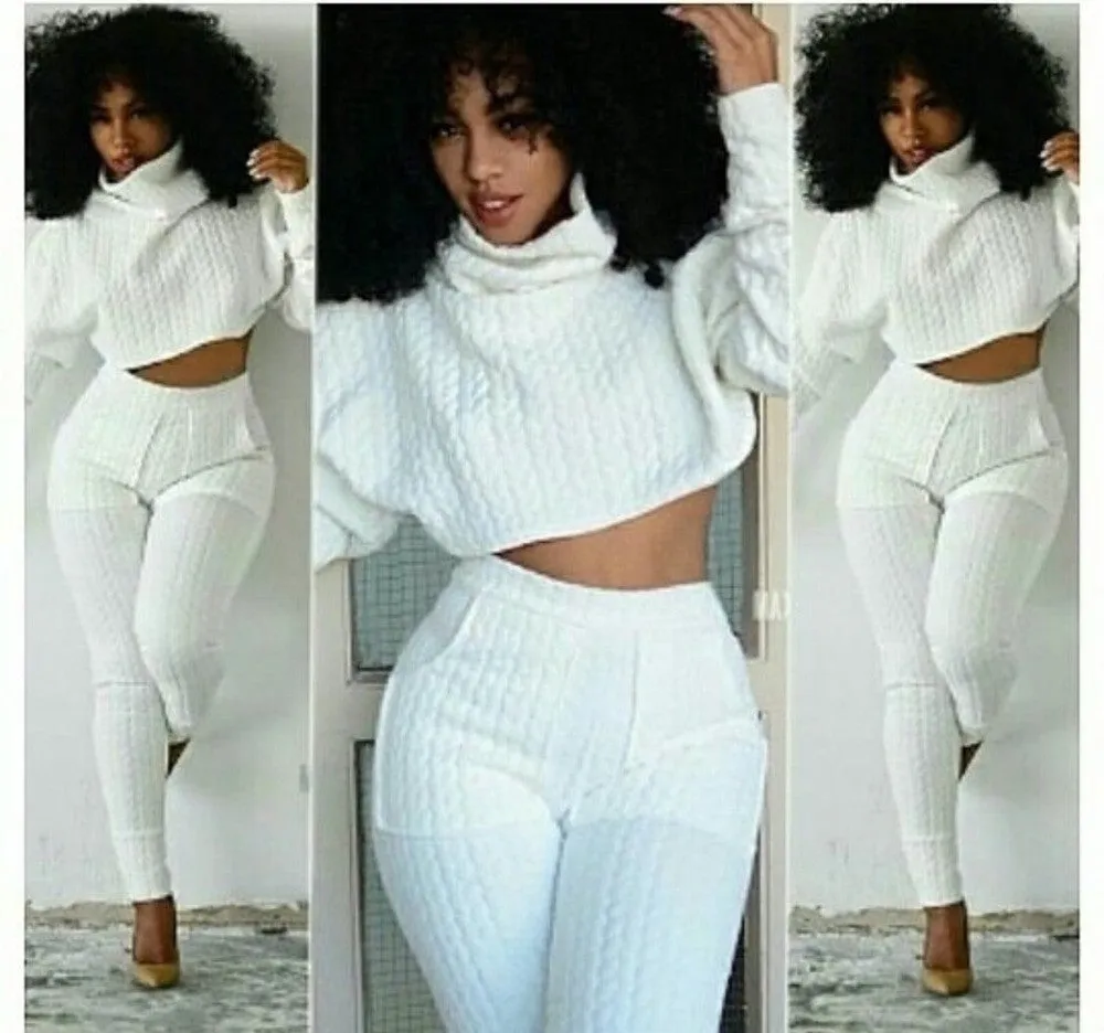 FASHION TWO PIECE PURE COLOR SWEATER JUMPSUIT HIGH QUALITY