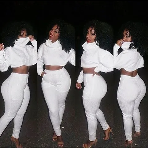 FASHION TWO PIECE PURE COLOR SWEATER JUMPSUIT HIGH QUALITY