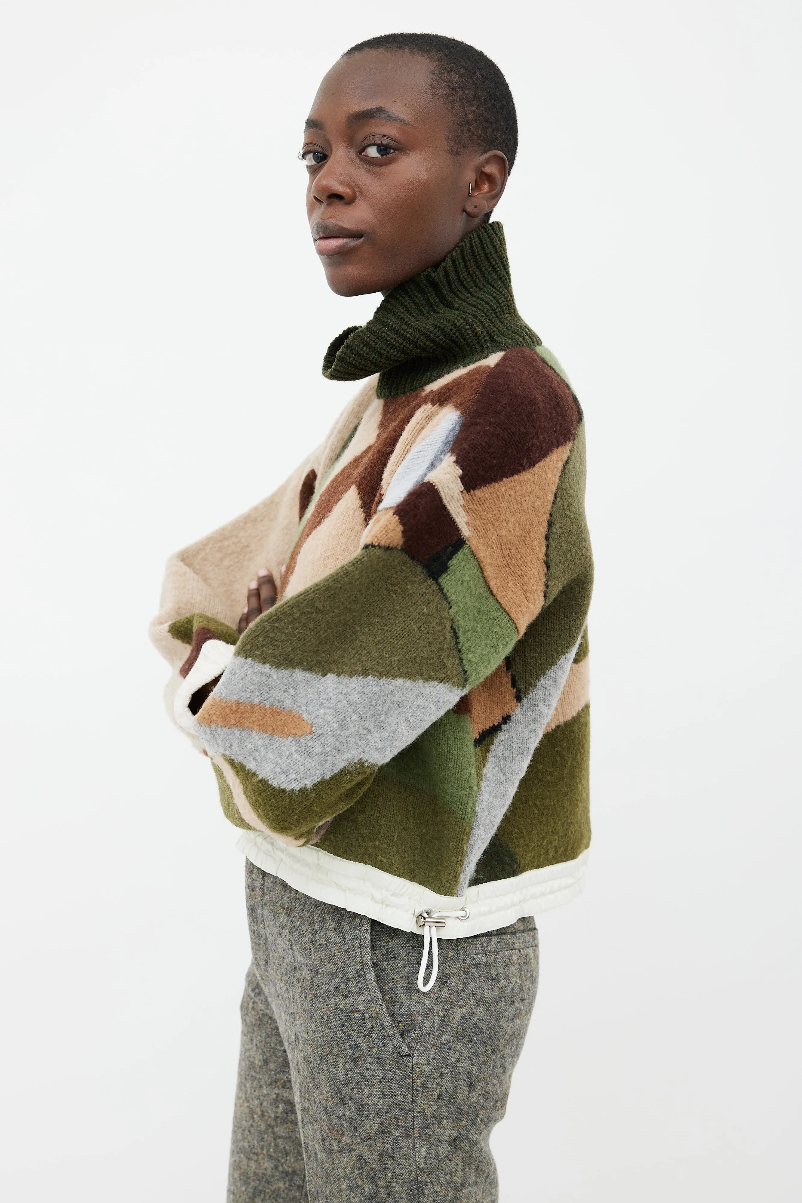 Green, Brown & Grey Turtleneck Sweater