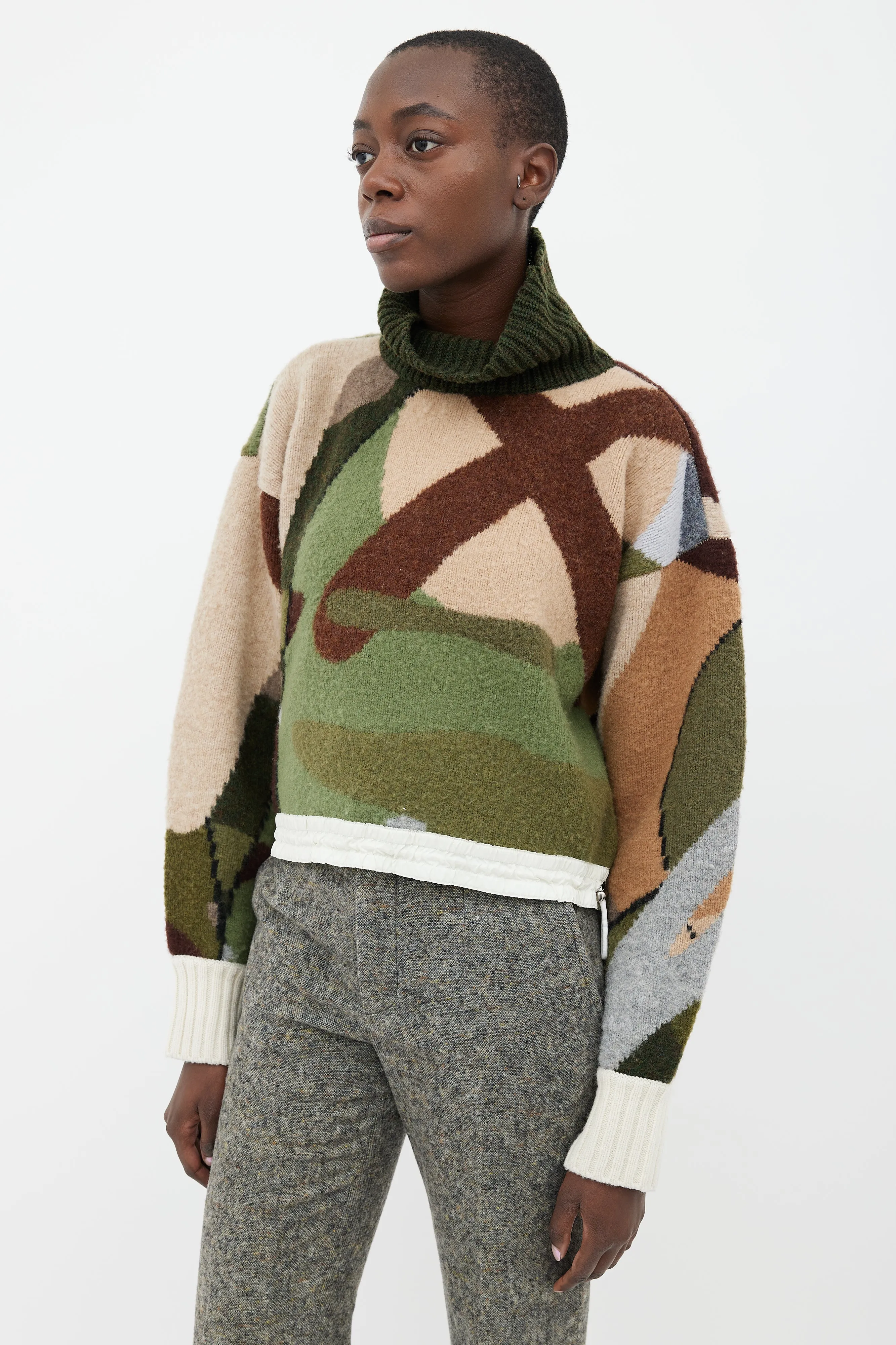 Green, Brown & Grey Turtleneck Sweater
