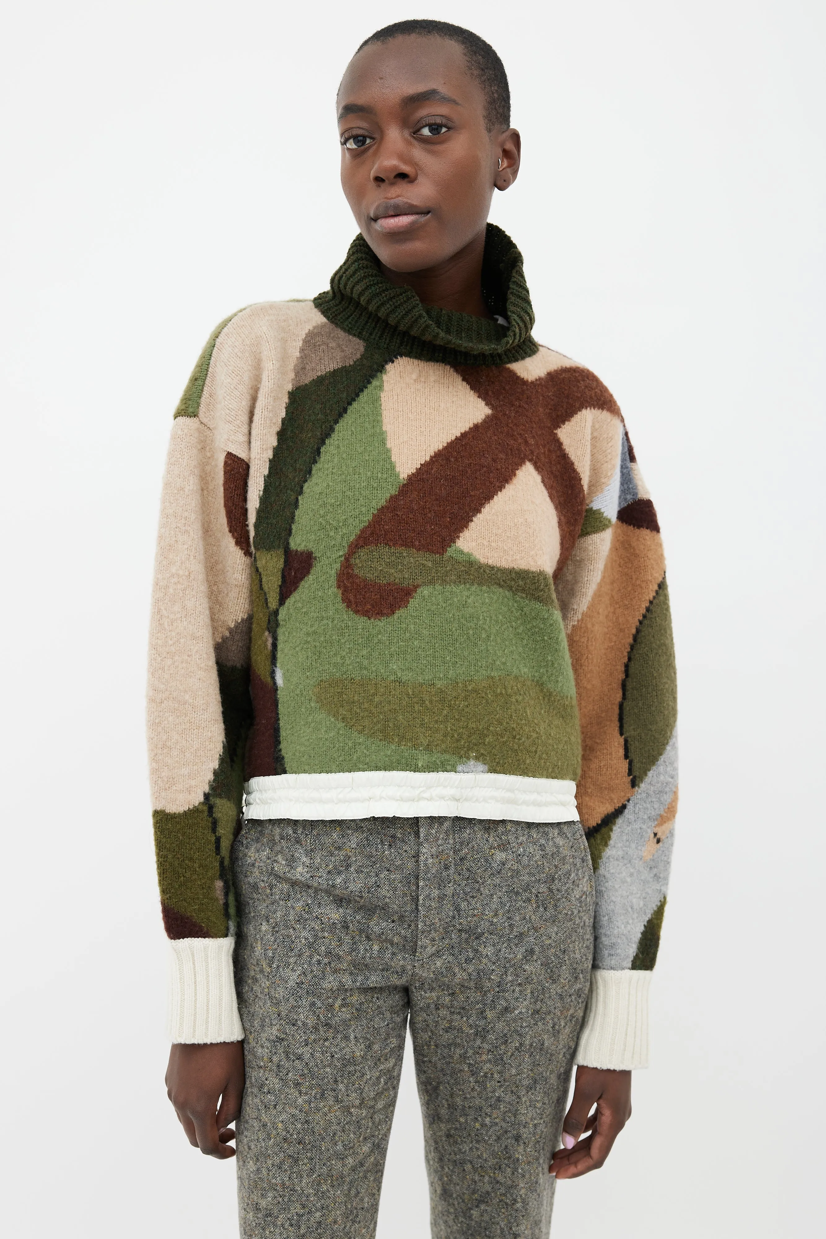 Green, Brown & Grey Turtleneck Sweater