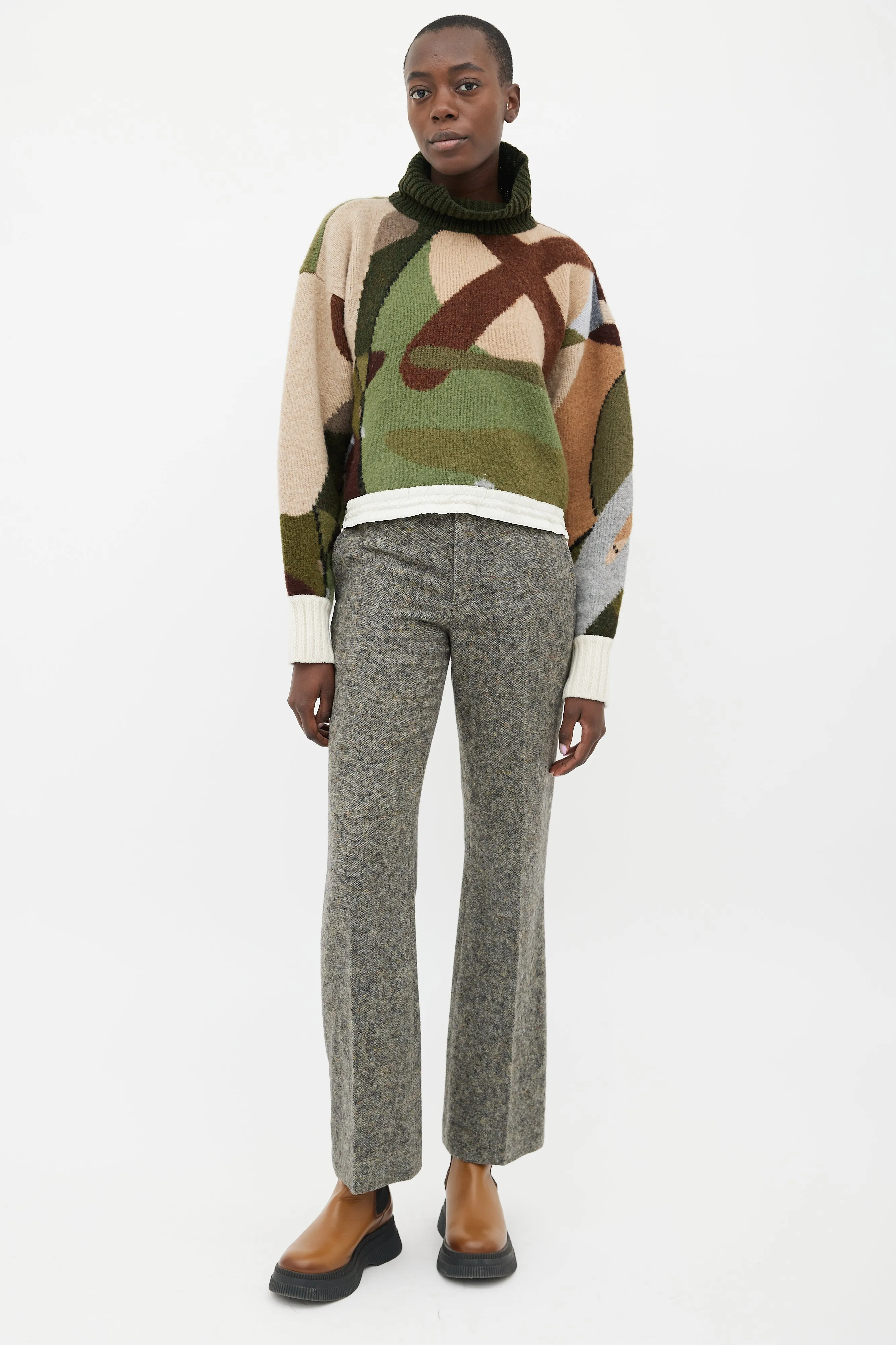 Green, Brown & Grey Turtleneck Sweater