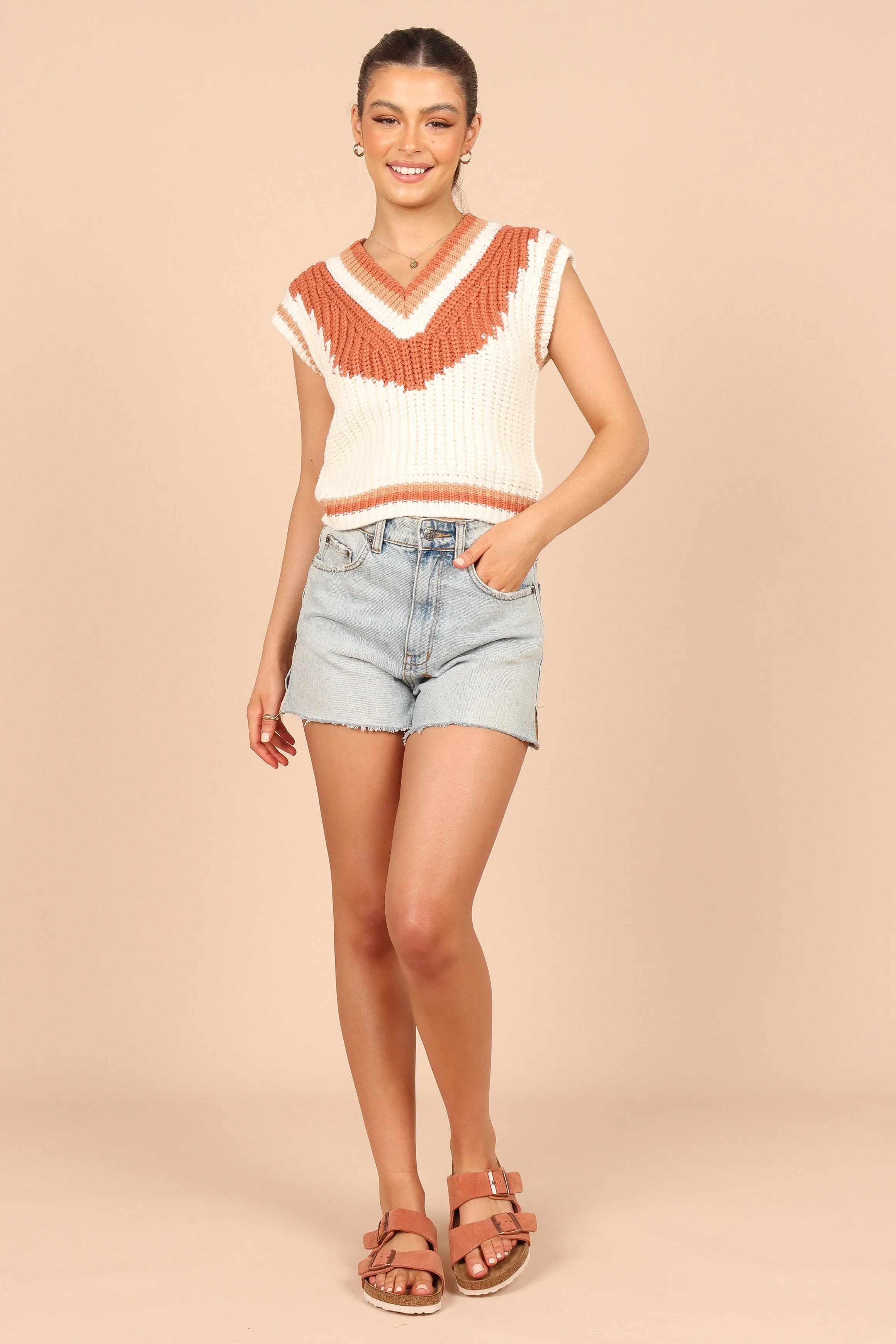 Halle Vneck Knit Sweater Vest - Ivory