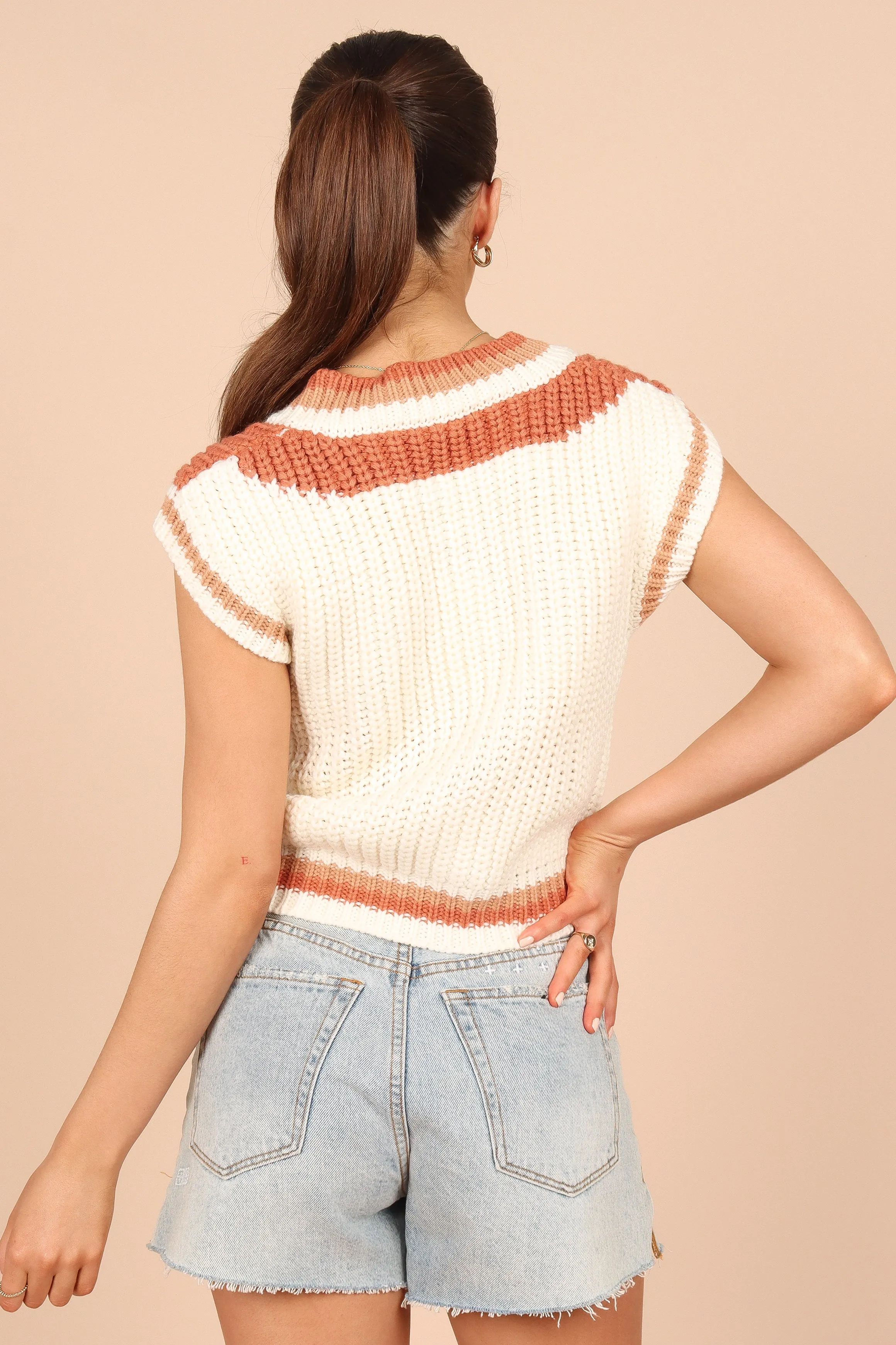 Halle Vneck Knit Sweater Vest - Ivory