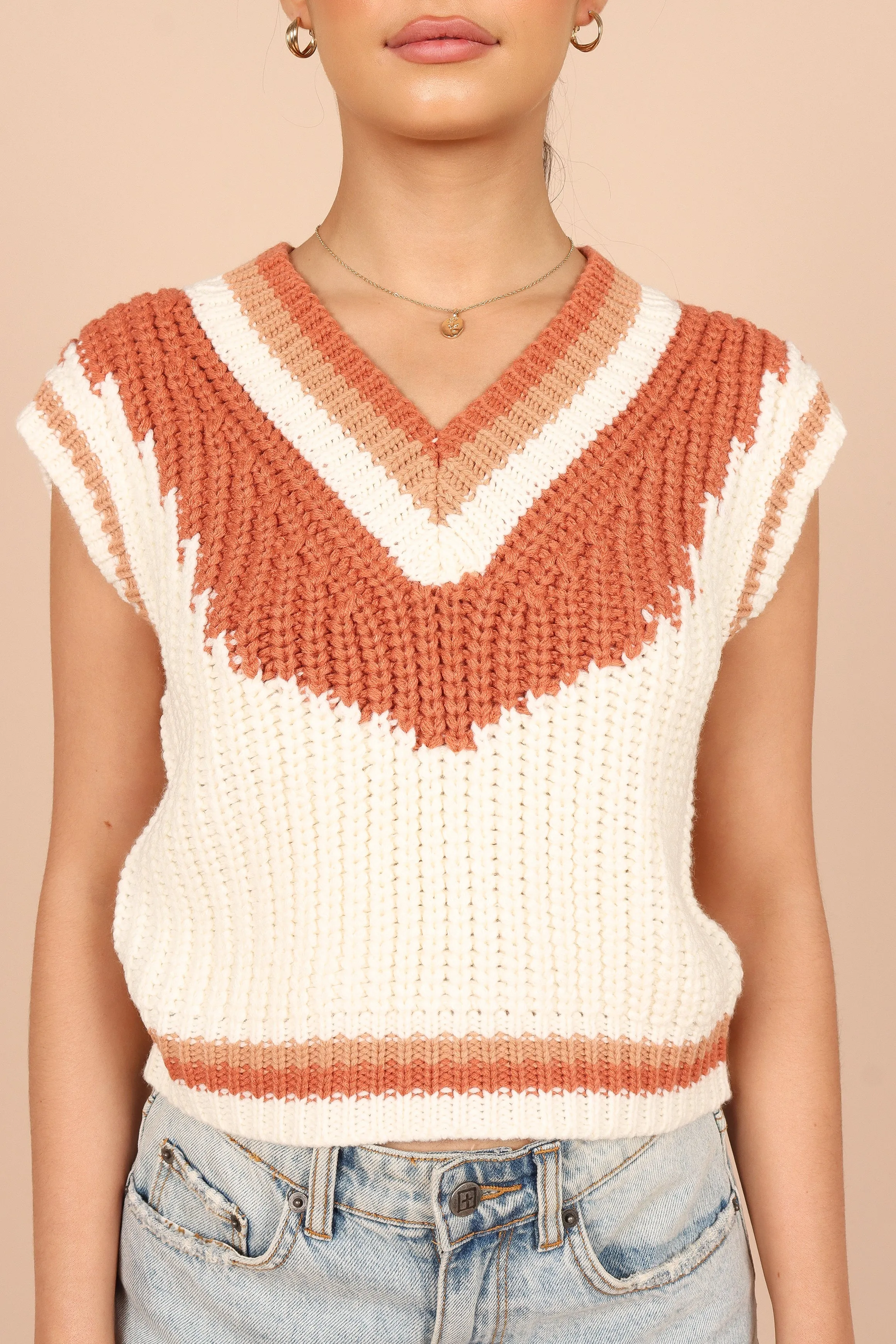 Halle Vneck Knit Sweater Vest - Ivory