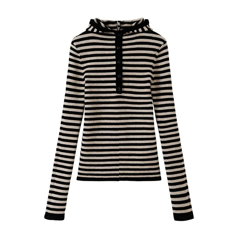 Henley Collar Hooded Slim Fit Knitted Shirt