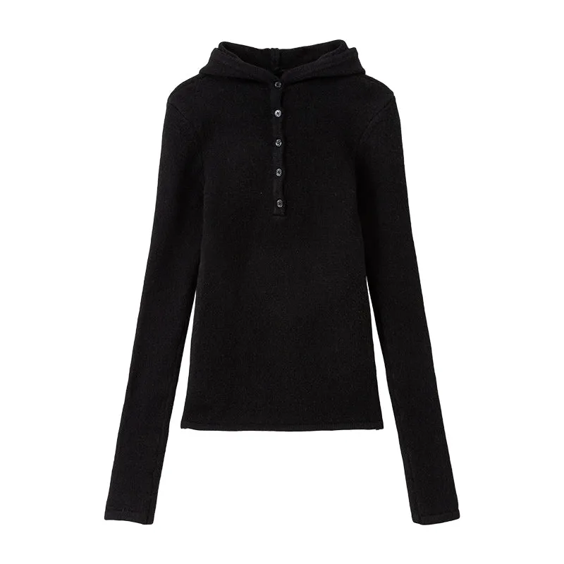Henley Collar Hooded Slim Fit Knitted Shirt
