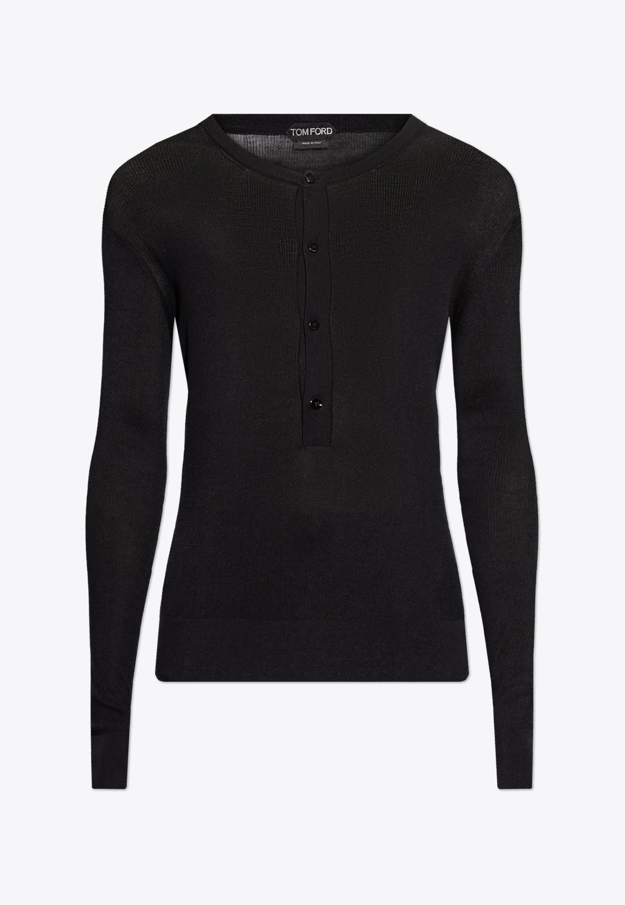 Henley Long-Sleeved Rib Knit T-shirt
