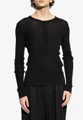 Henley Long-Sleeved Rib Knit T-shirt