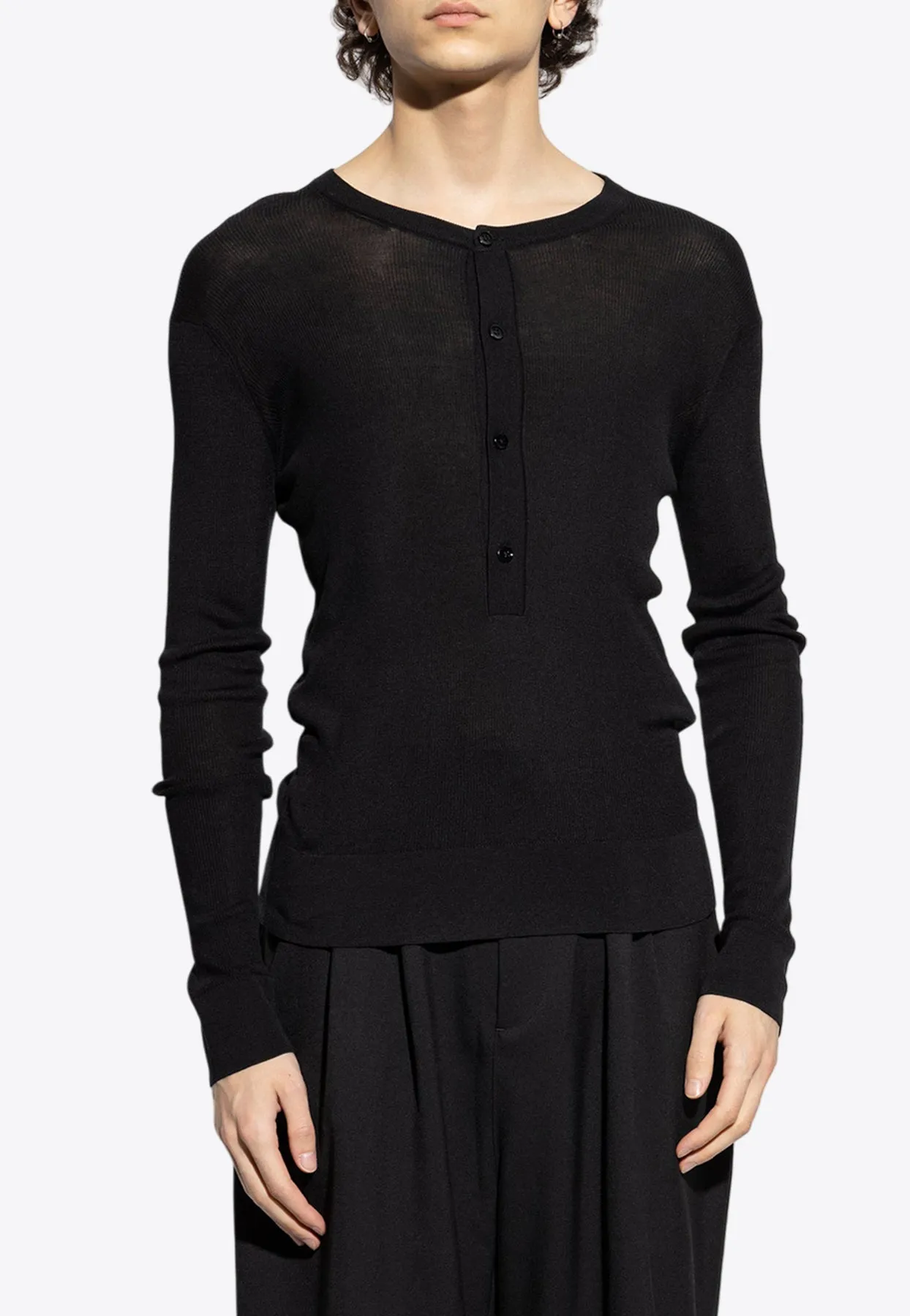 Henley Long-Sleeved Rib Knit T-shirt