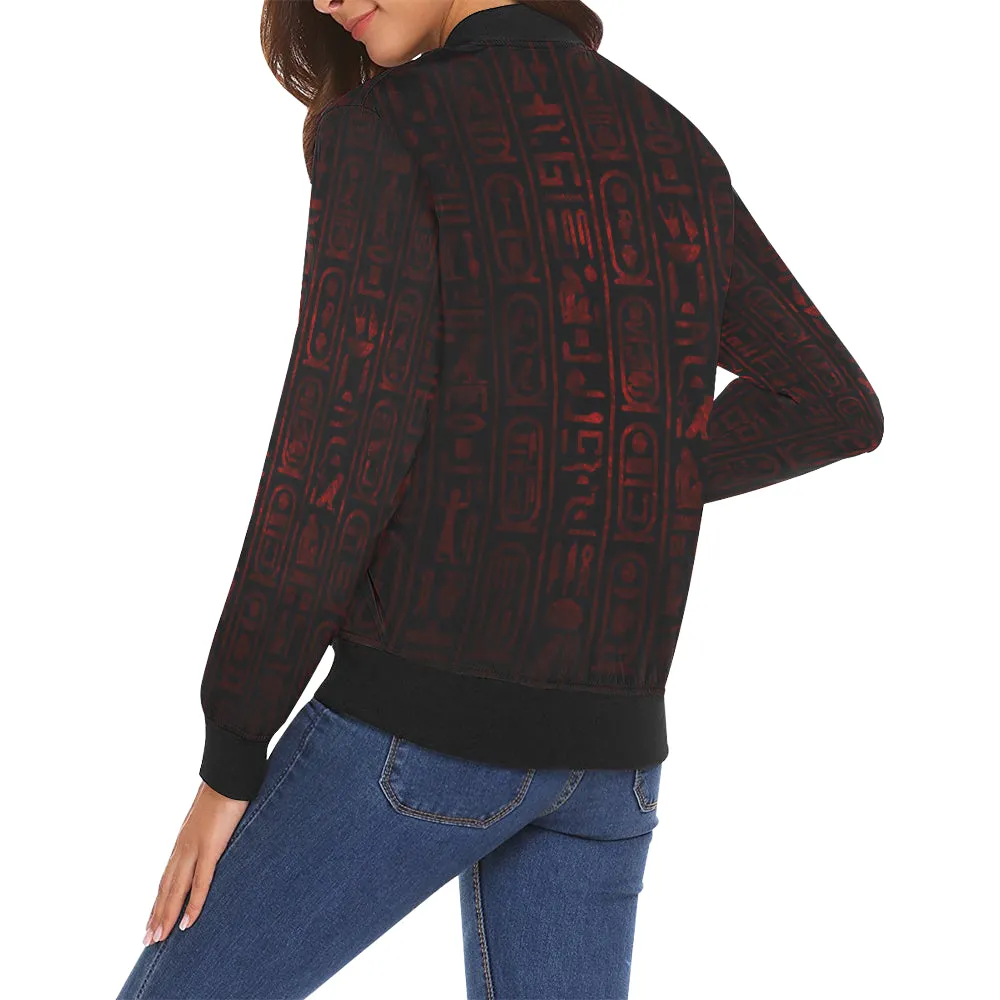 HIEROGLYH RED All Over Print Bomber Jacket for Women
