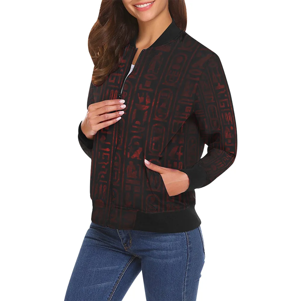 HIEROGLYH RED All Over Print Bomber Jacket for Women