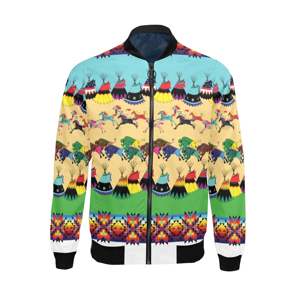 Horses and Buffalo Ledger White Bomber Jacket for Men