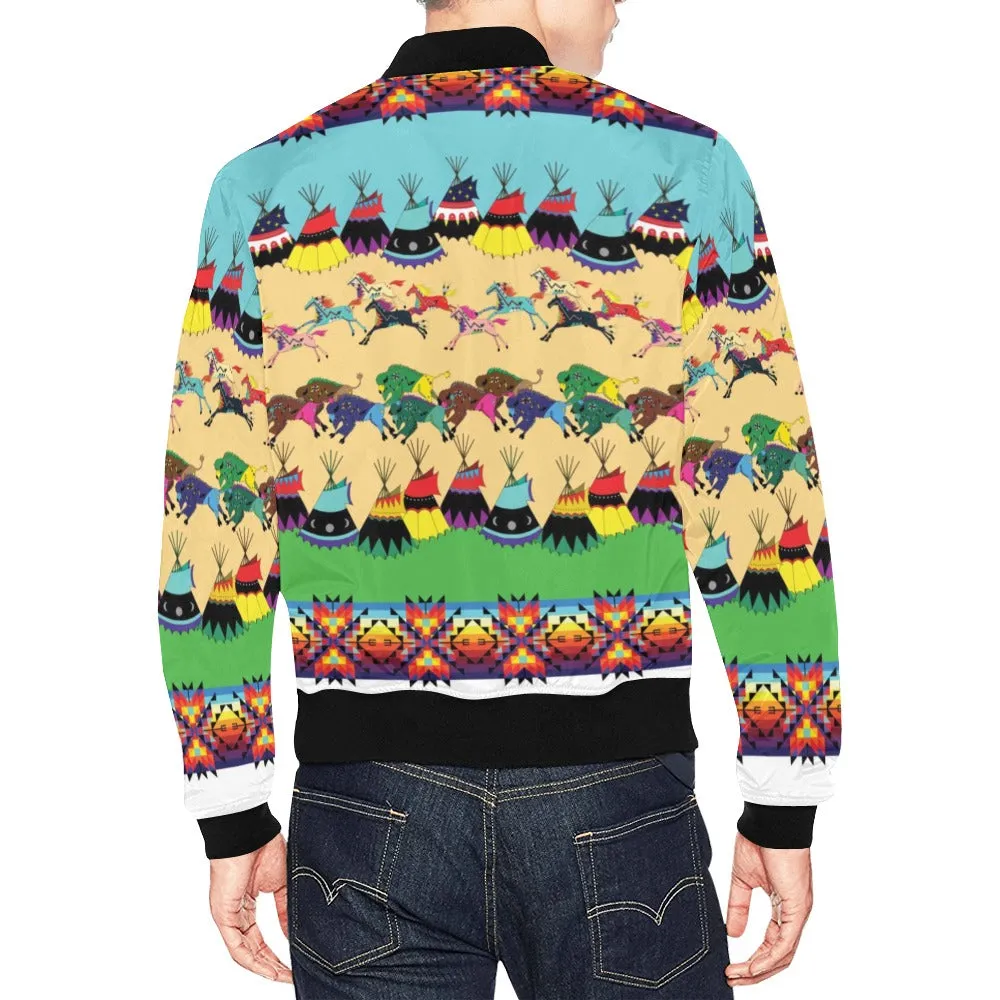 Horses and Buffalo Ledger White Bomber Jacket for Men