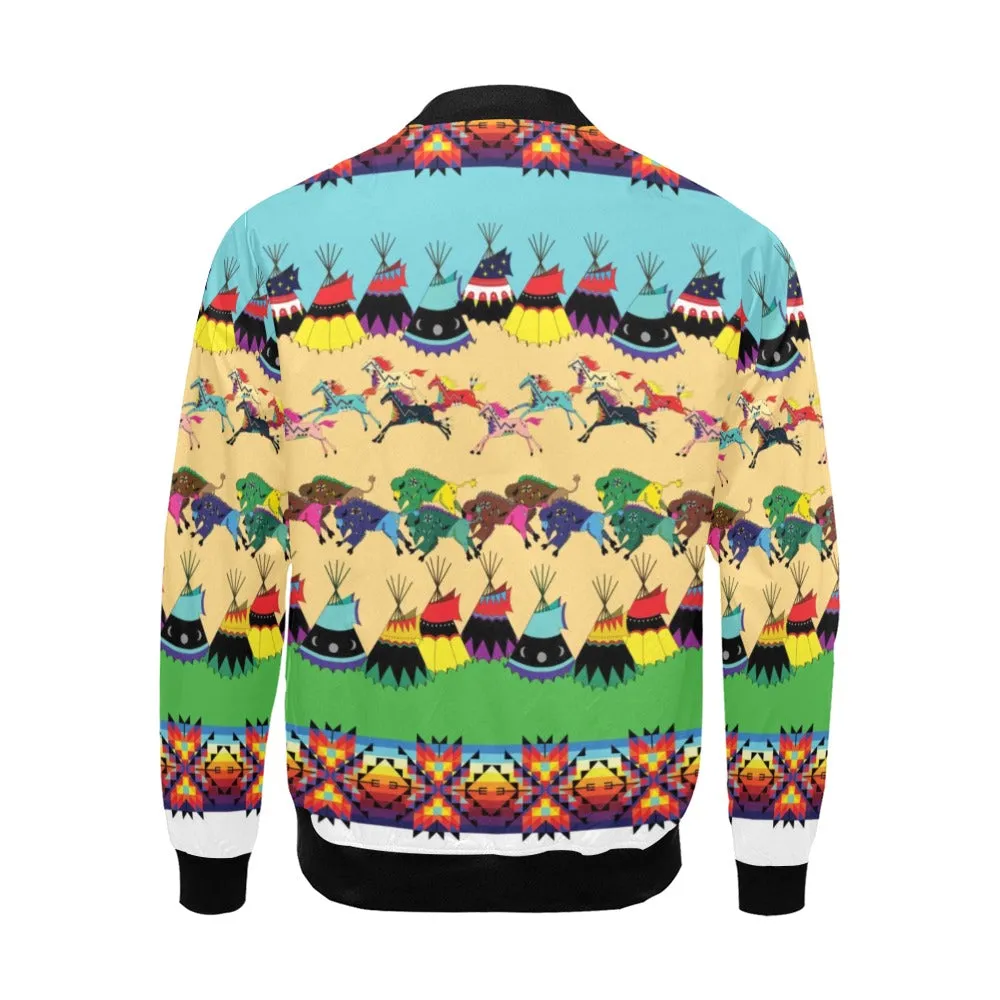 Horses and Buffalo Ledger White Bomber Jacket for Men