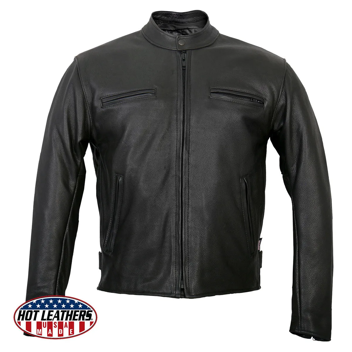 Hot Leathers JKM5001 Men's USA Made Black Premium Leather Racer Jacket