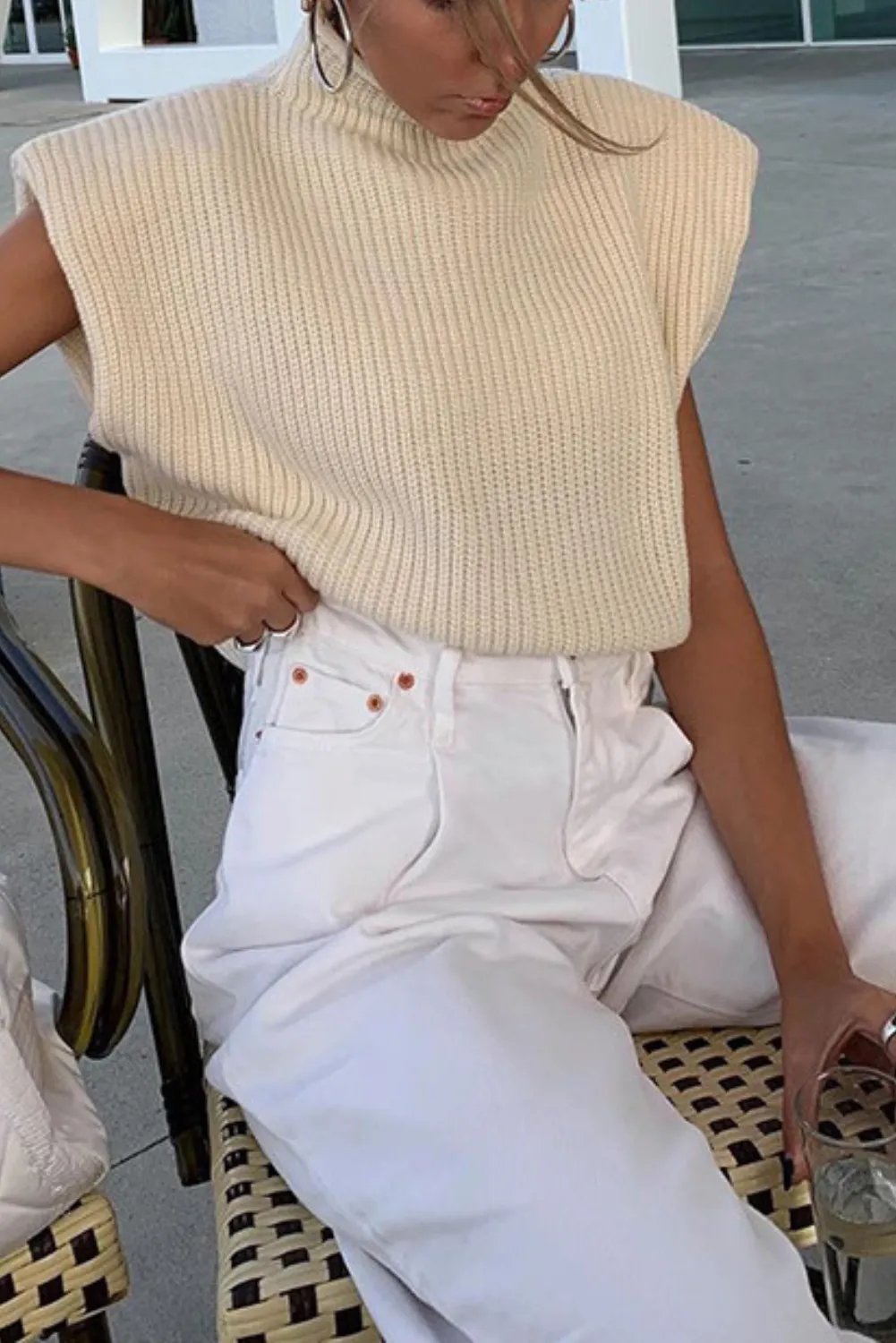 'Katlyn' Turtleneck Sleeveless Knit Vest (4 Colors)