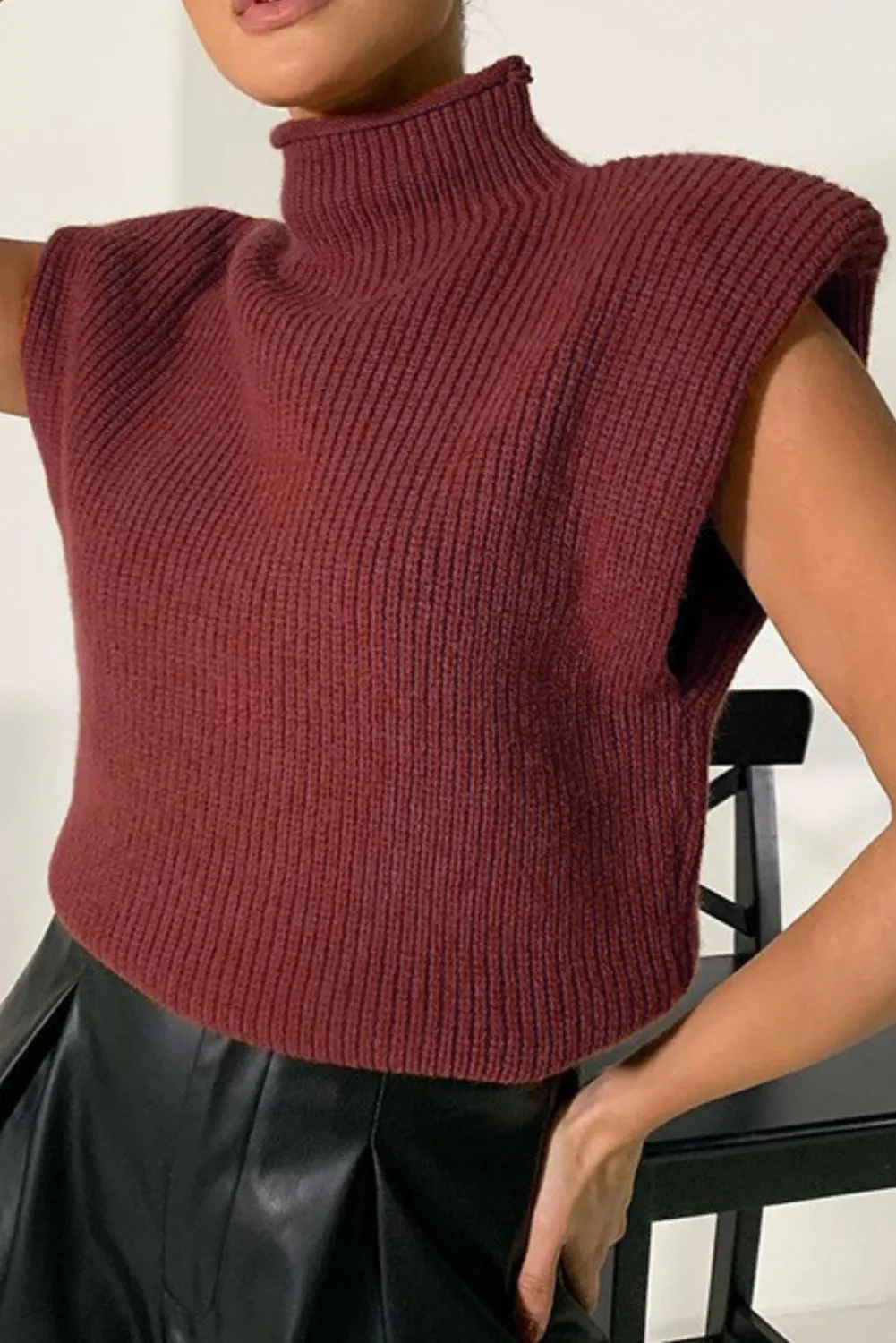 'Katlyn' Turtleneck Sleeveless Knit Vest (4 Colors)