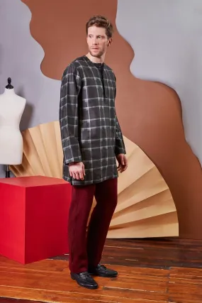 Lavanya Coodly Men's Blythe Charcoal Silk Shirt with Henley Neckline