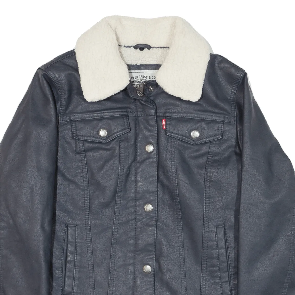 LEVI'S Leather Look Sherpa Lined Womens Jacket Blue XS
