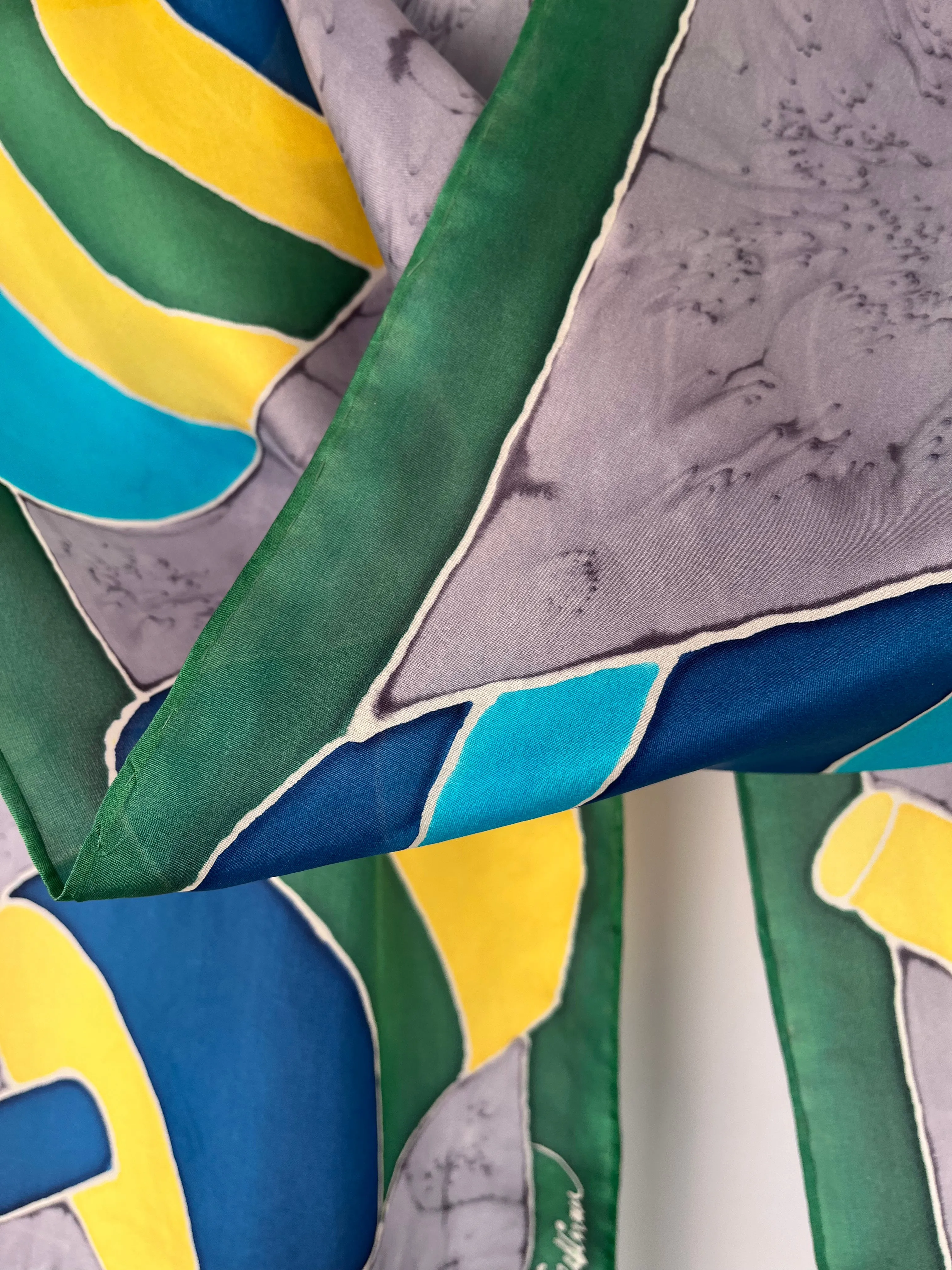 “Lobster Buoys w/ Code Flags V2” - Hand-dyed Silk Scarf - $135