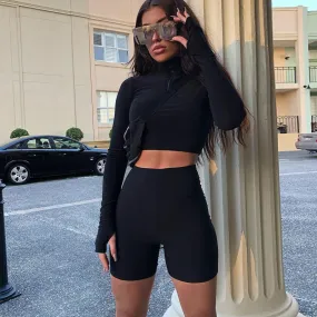 long sleeve zipper high neck
